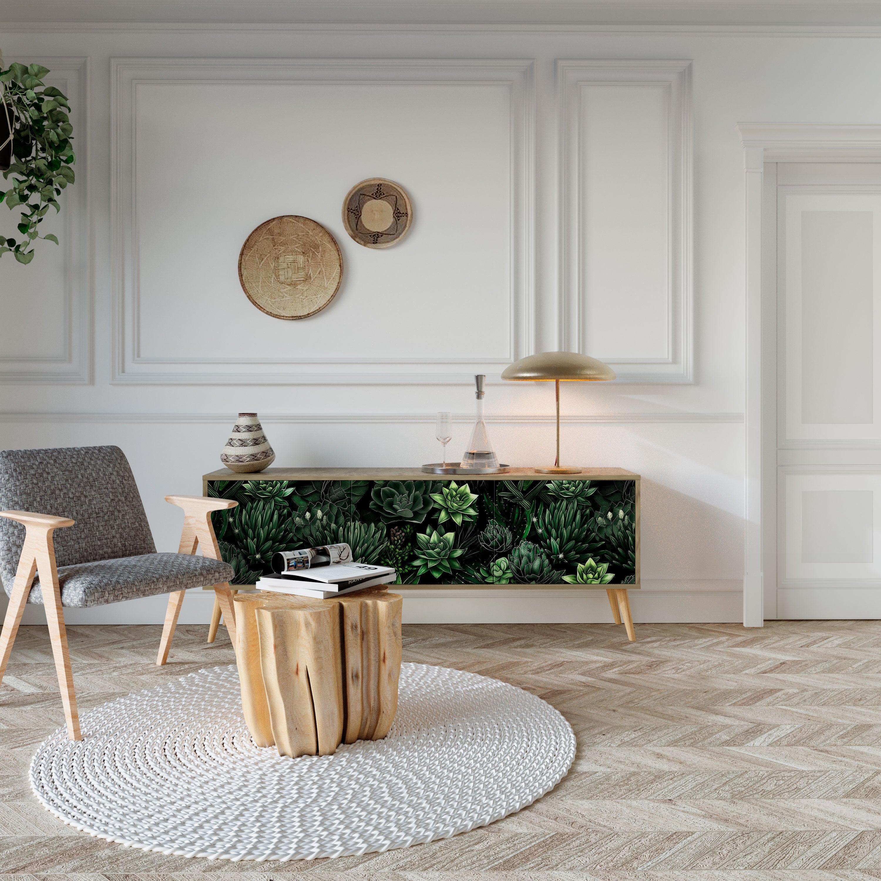 SUCCULENT JUNGLE Móvel de TV com 3 Portas em Efeito Carvalho