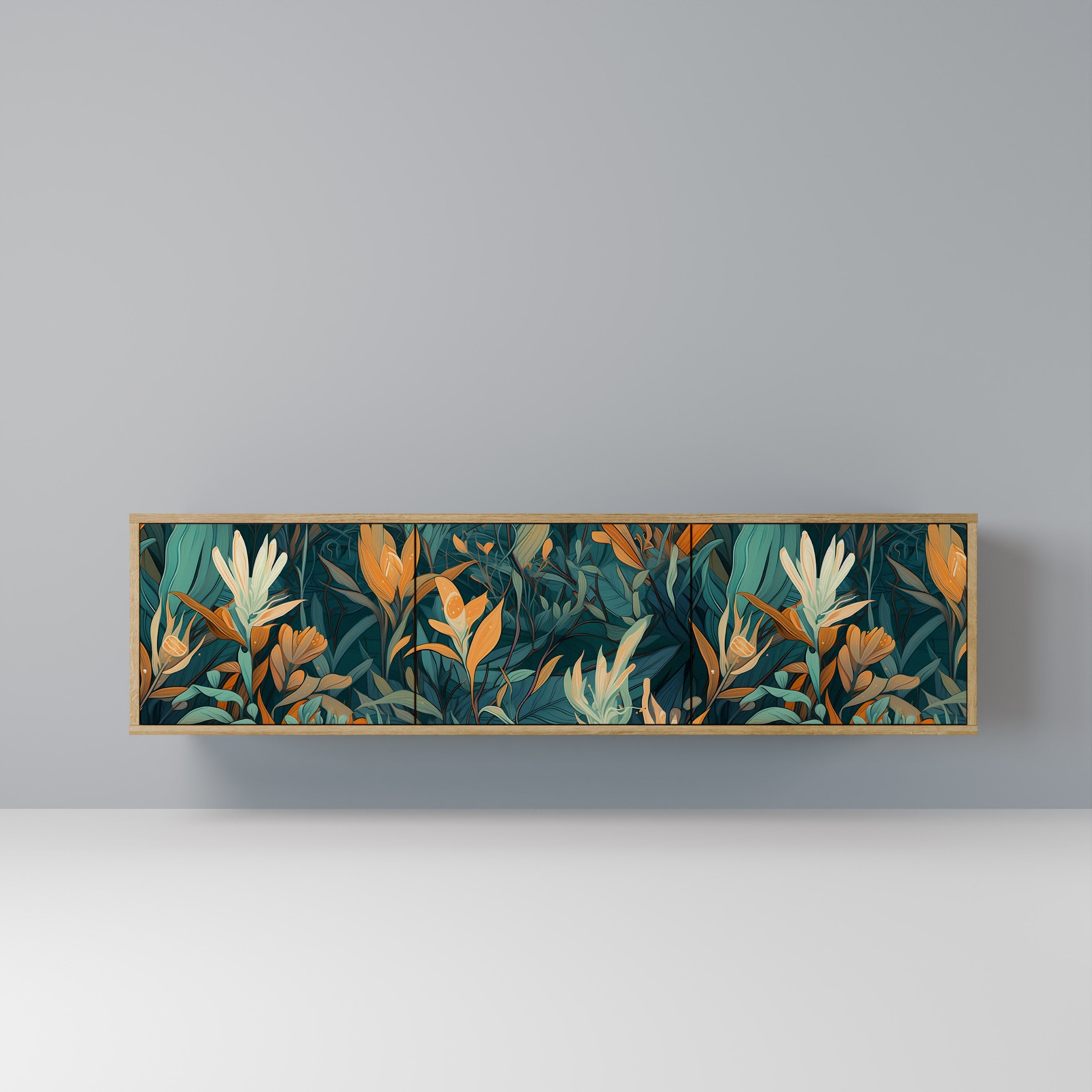 FLORAL SERENITY Móvel de TV com 3 Portas em Efeito Carvalho
