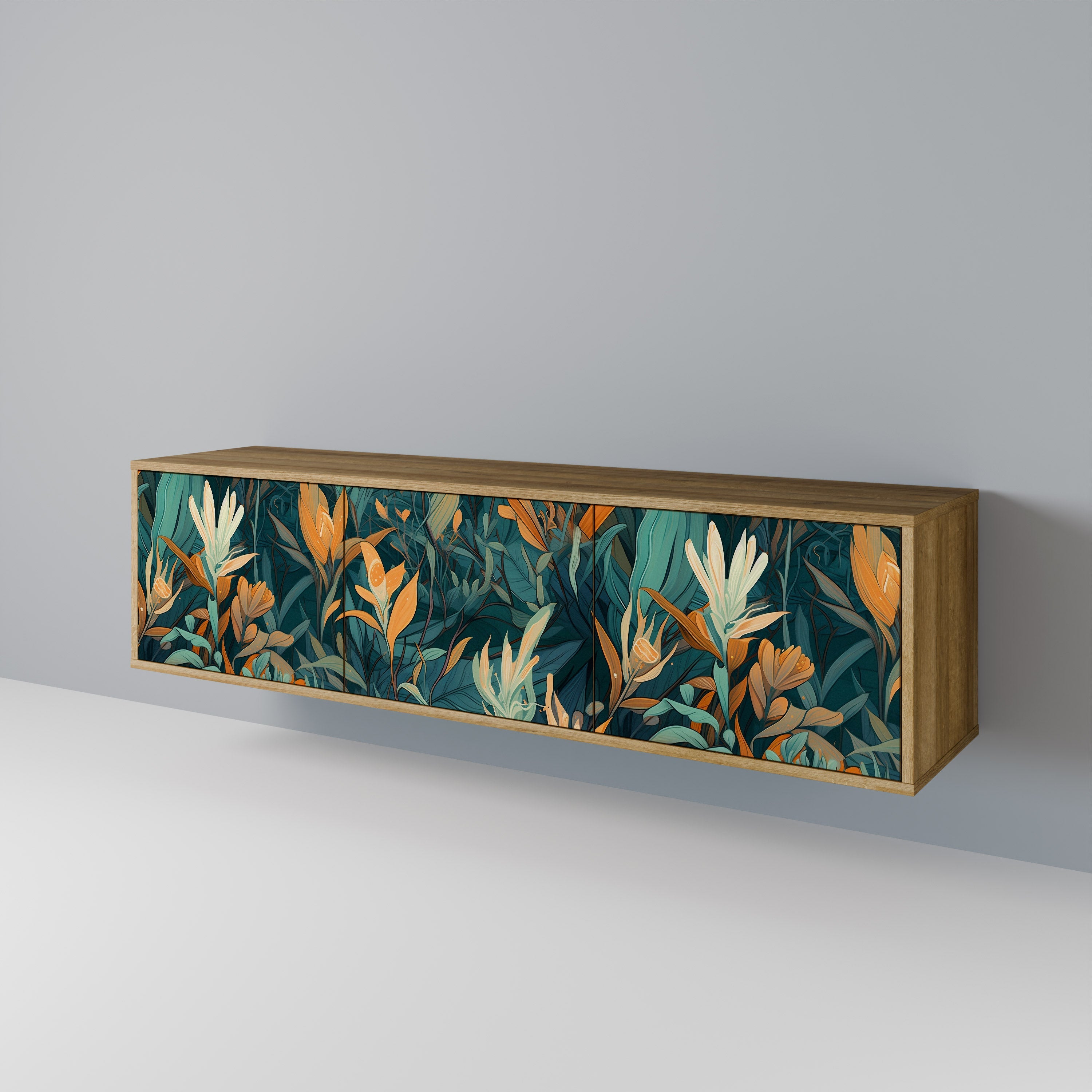 FLORAL SERENITY Móvel de TV com 3 Portas em Efeito Carvalho