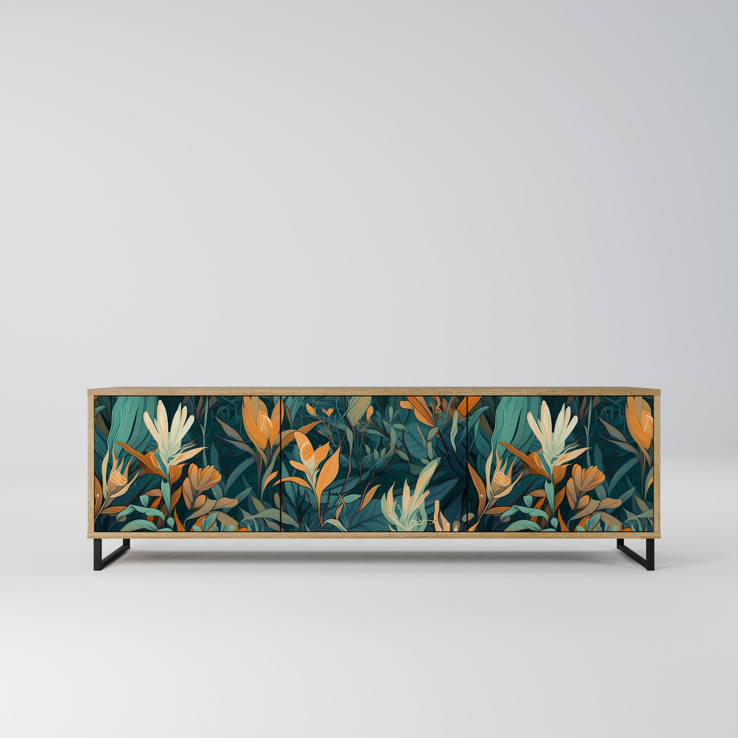 FLORAL SERENITY Móvel de TV com 3 Portas em Efeito Carvalho