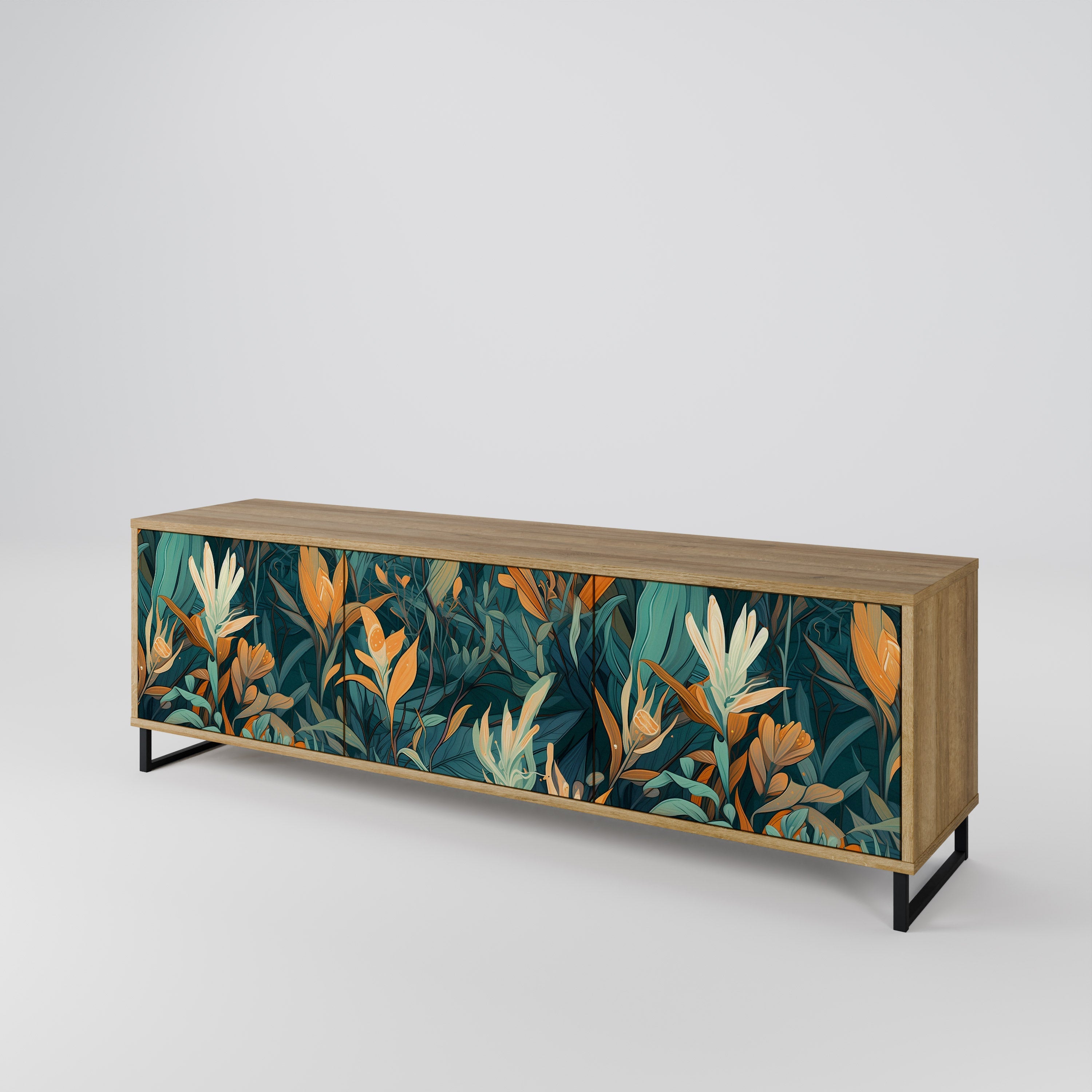 FLORAL SERENITY Móvel de TV com 3 Portas em Efeito Carvalho