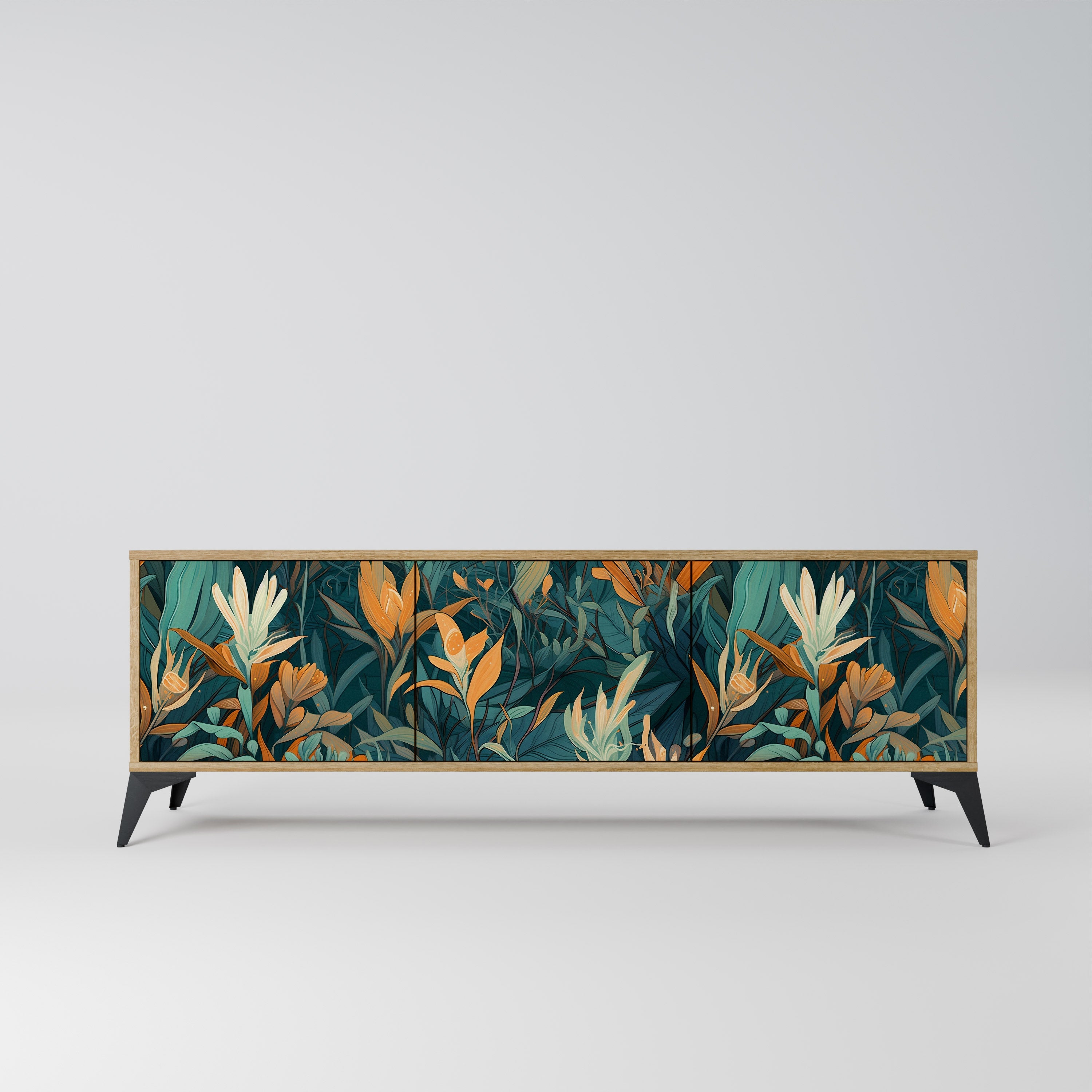 FLORAL SERENITY Móvel de TV com 3 Portas em Efeito Carvalho