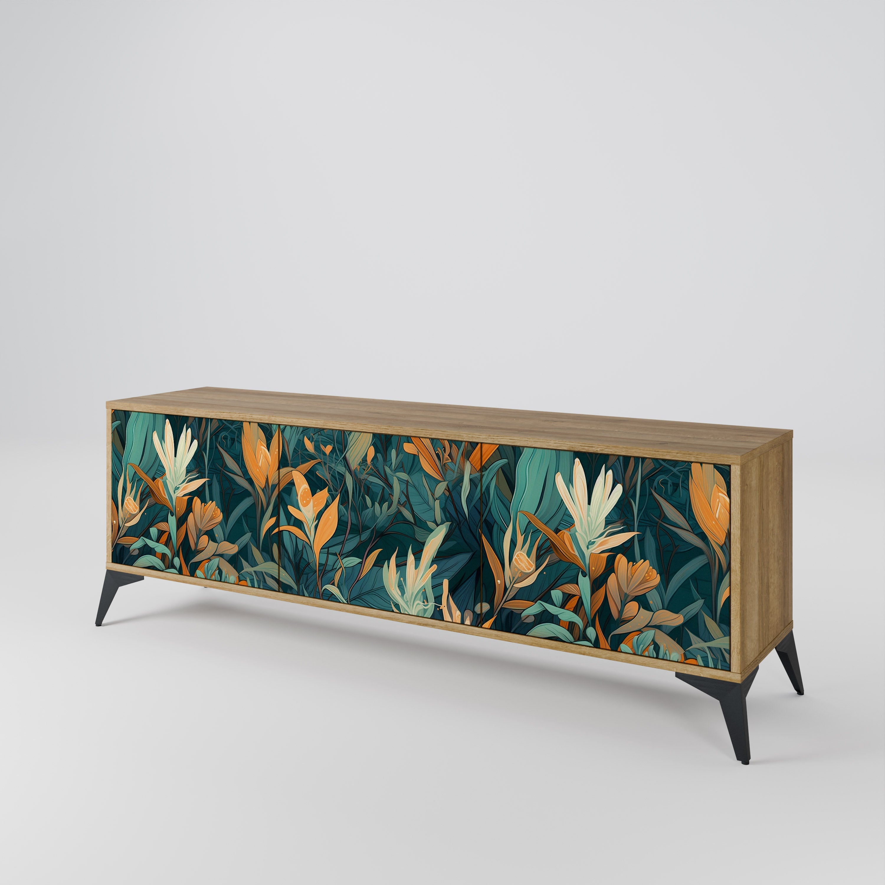 FLORAL SERENITY Móvel de TV com 3 Portas em Efeito Carvalho