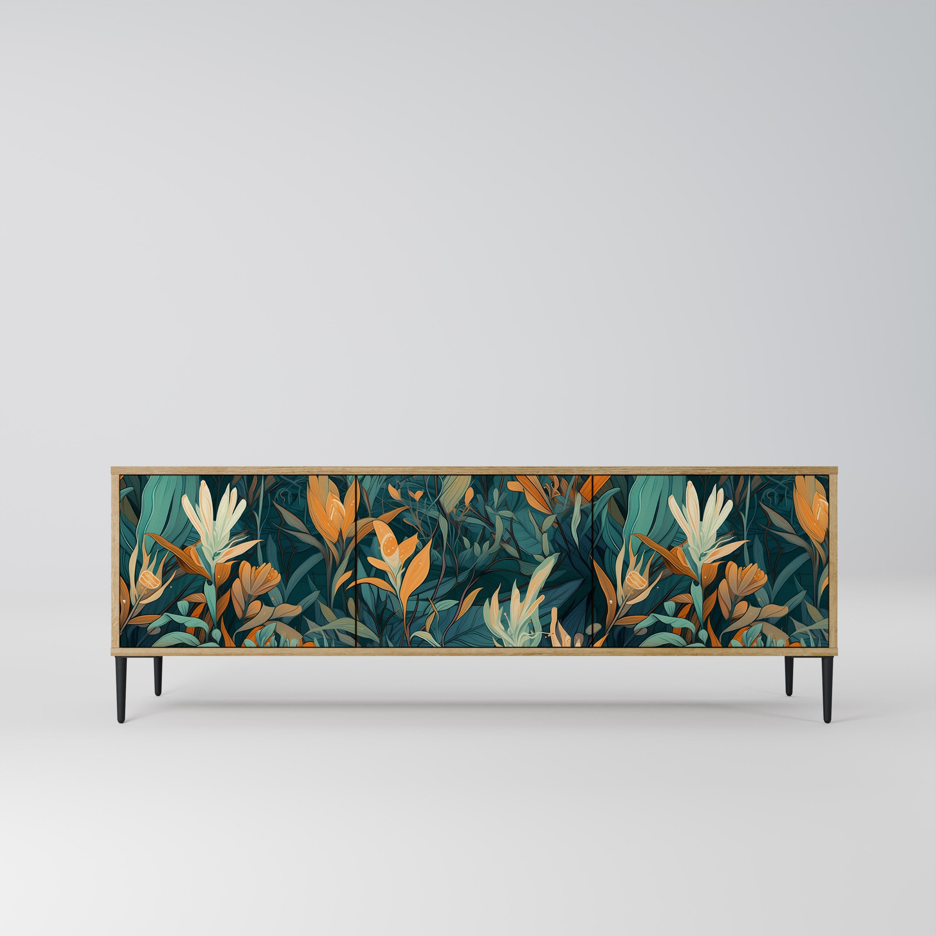 FLORAL SERENITY Móvel de TV com 3 Portas em Efeito Carvalho