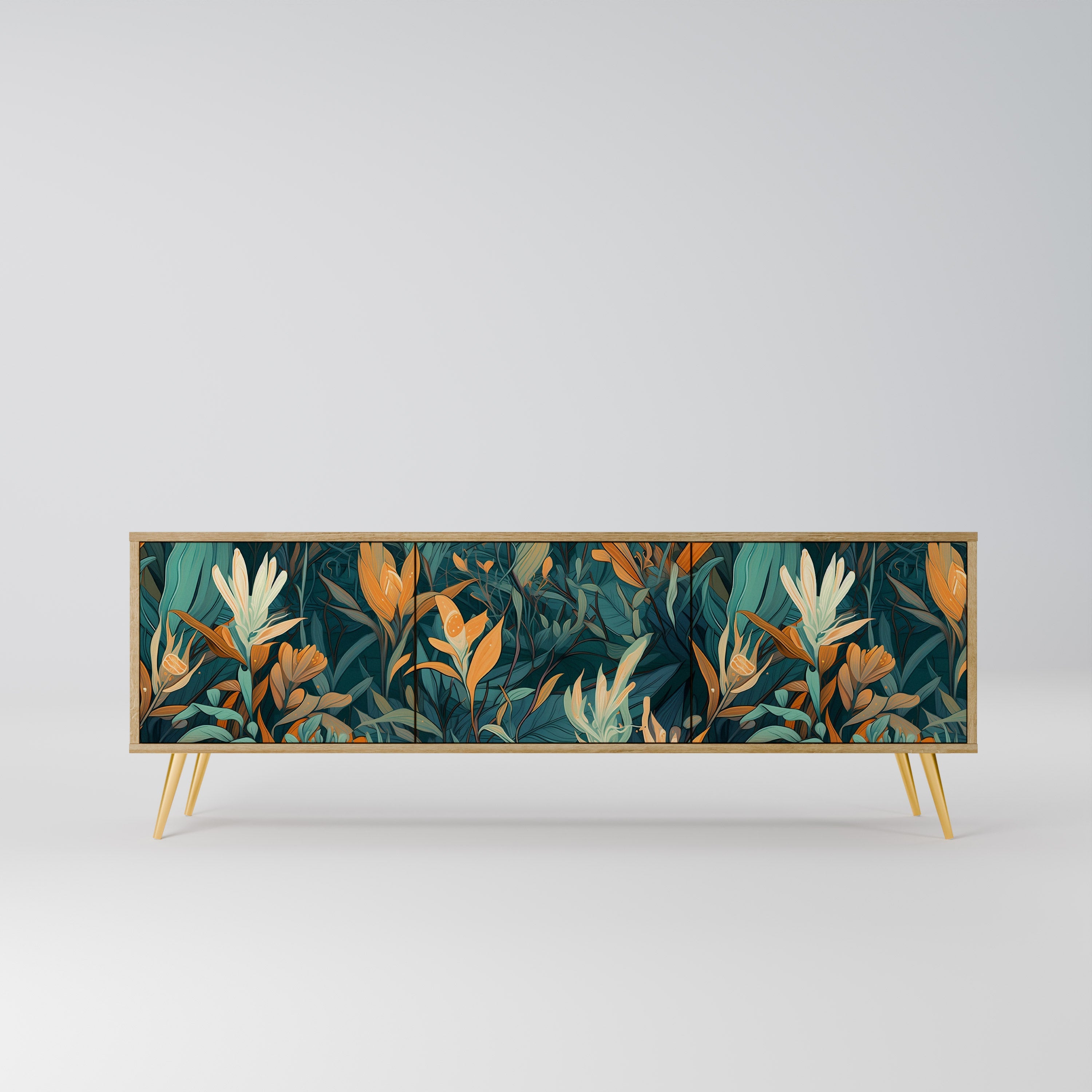 FLORAL SERENITY Móvel de TV com 3 Portas em Efeito Carvalho