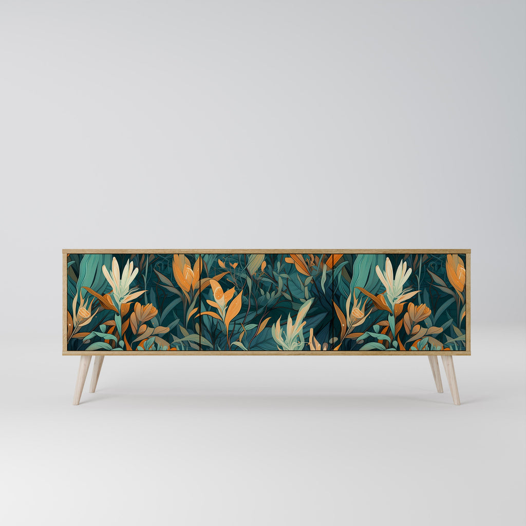 FLORAL SERENITY Móvel de TV com 3 Portas em Efeito Carvalho