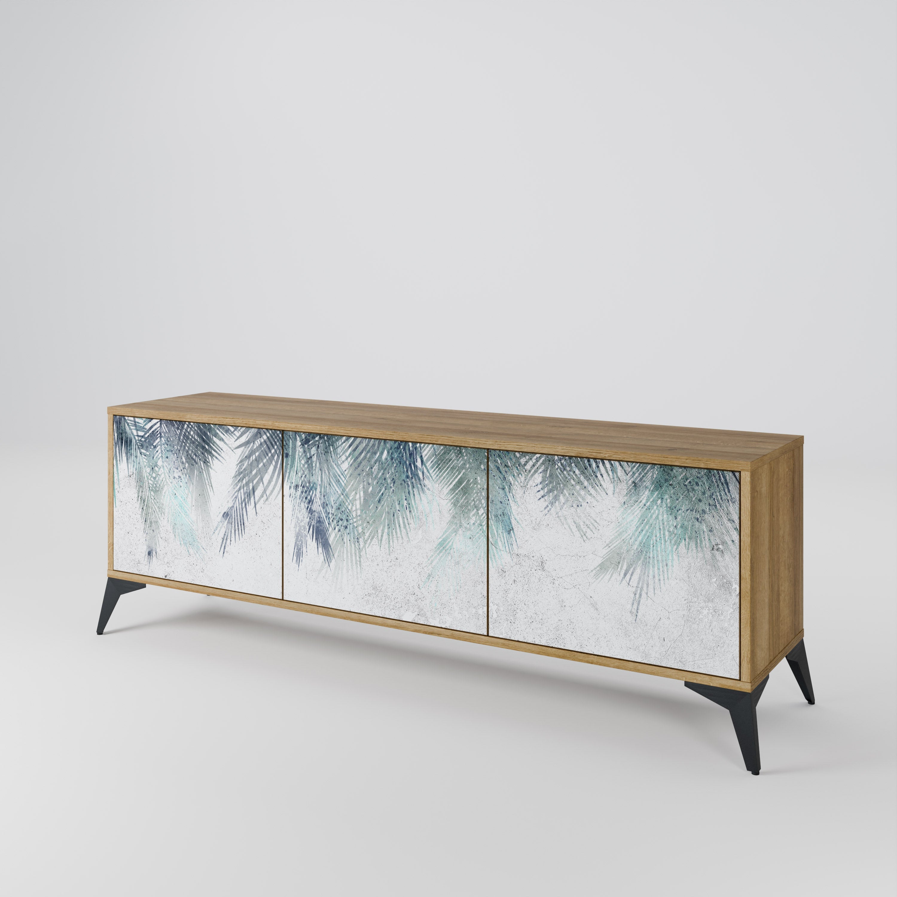 PALM VEIL Móvel de TV com 3 Portas em Efeito Carvalho