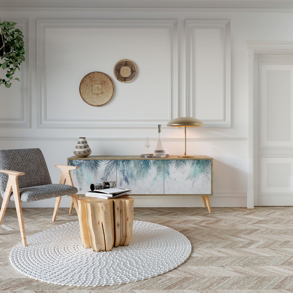 PALM VEIL Móvel de TV com 3 Portas em Efeito Carvalho