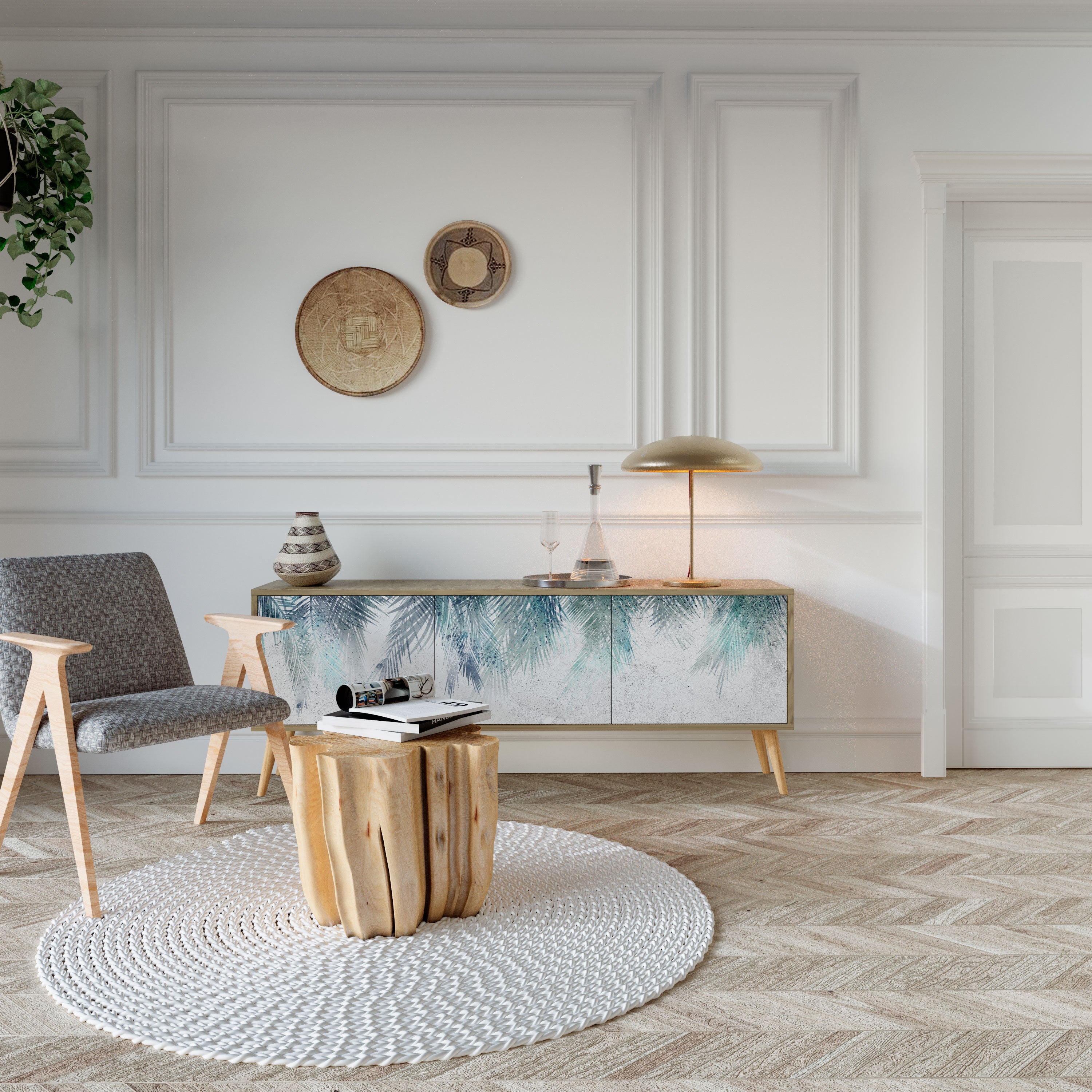 PALM VEIL Móvel de TV com 3 Portas em Efeito Carvalho