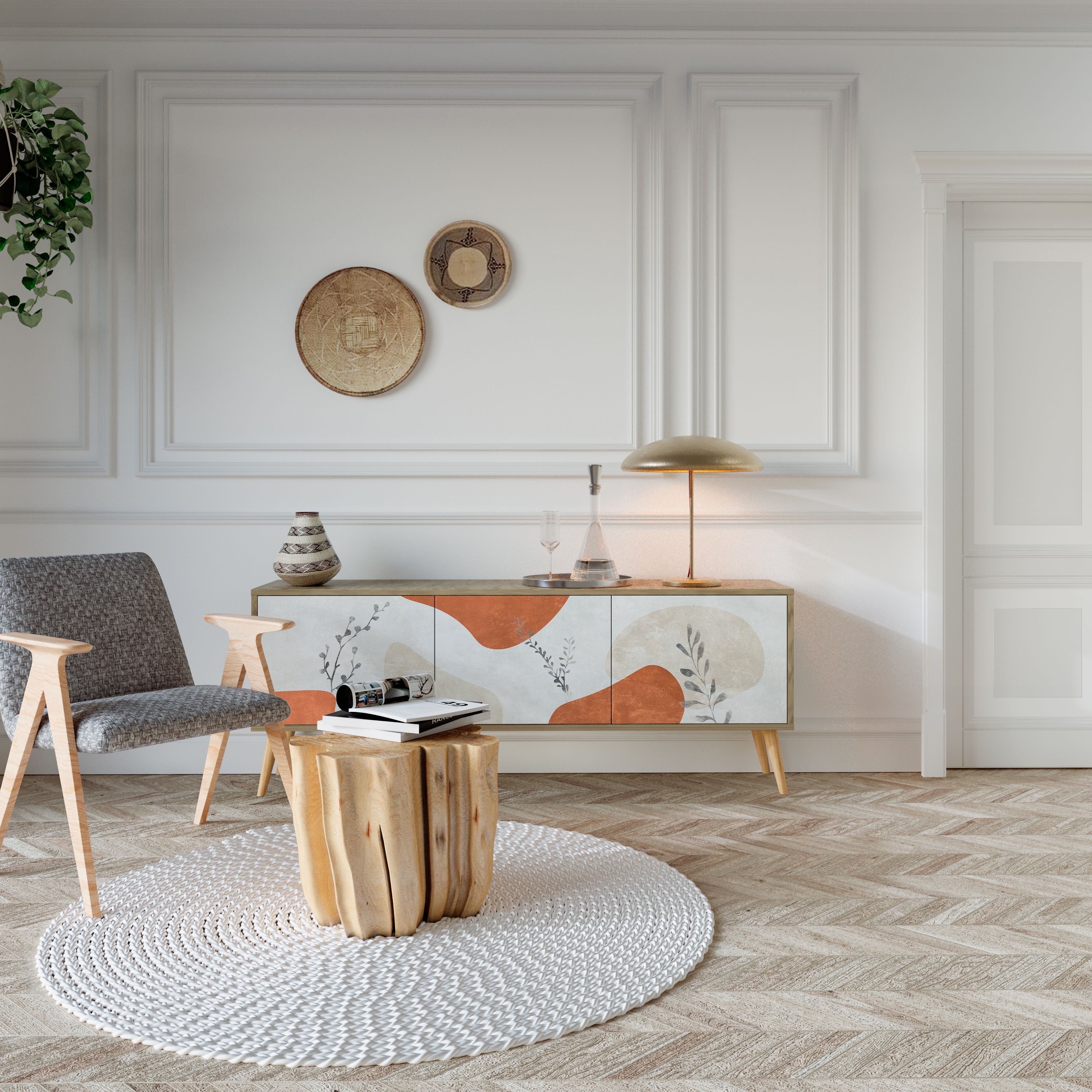 TRANQUIL TWIG Móvel de TV com 3 Portas em Efeito Carvalho