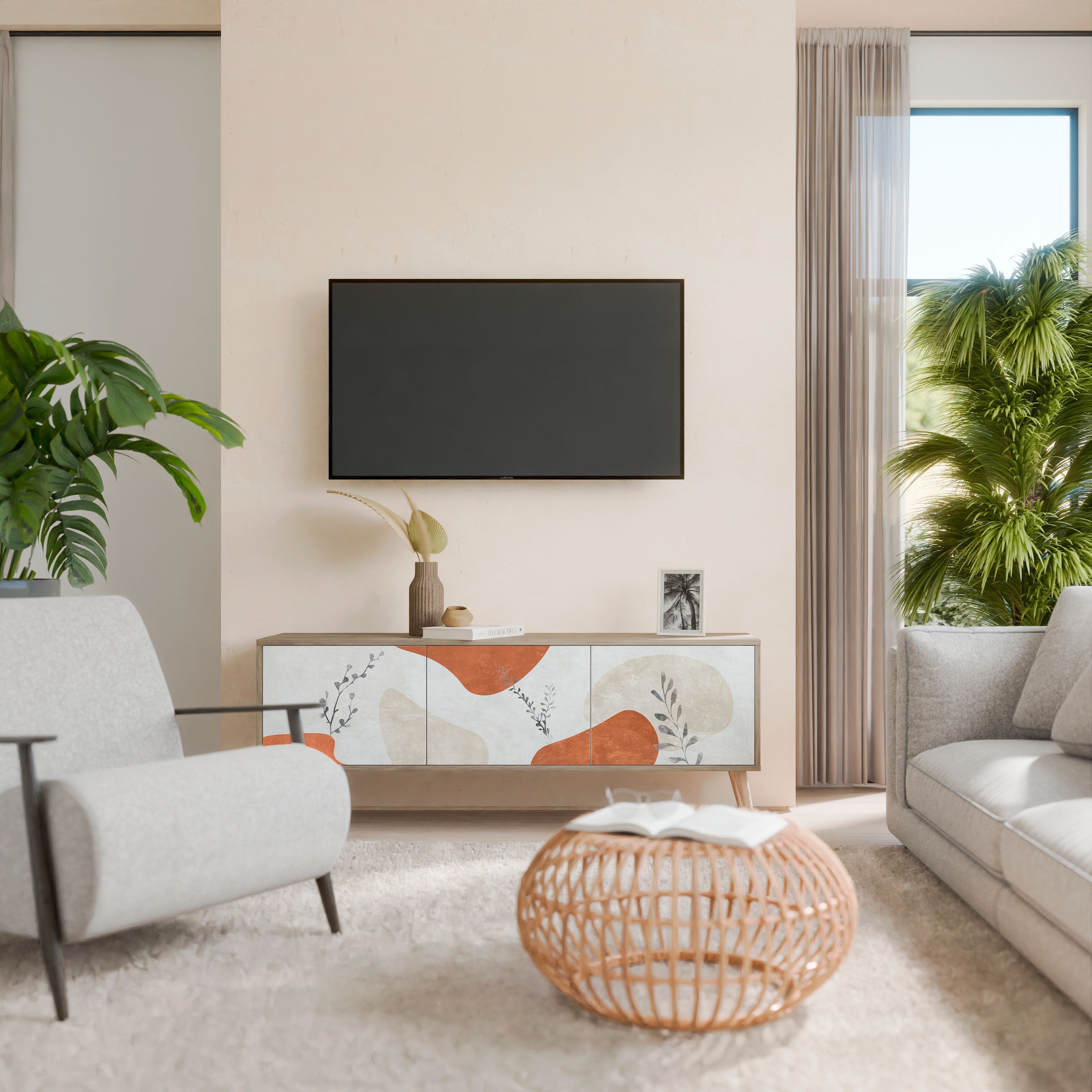 TRANQUIL TWIG Móvel de TV com 3 Portas em Efeito Carvalho