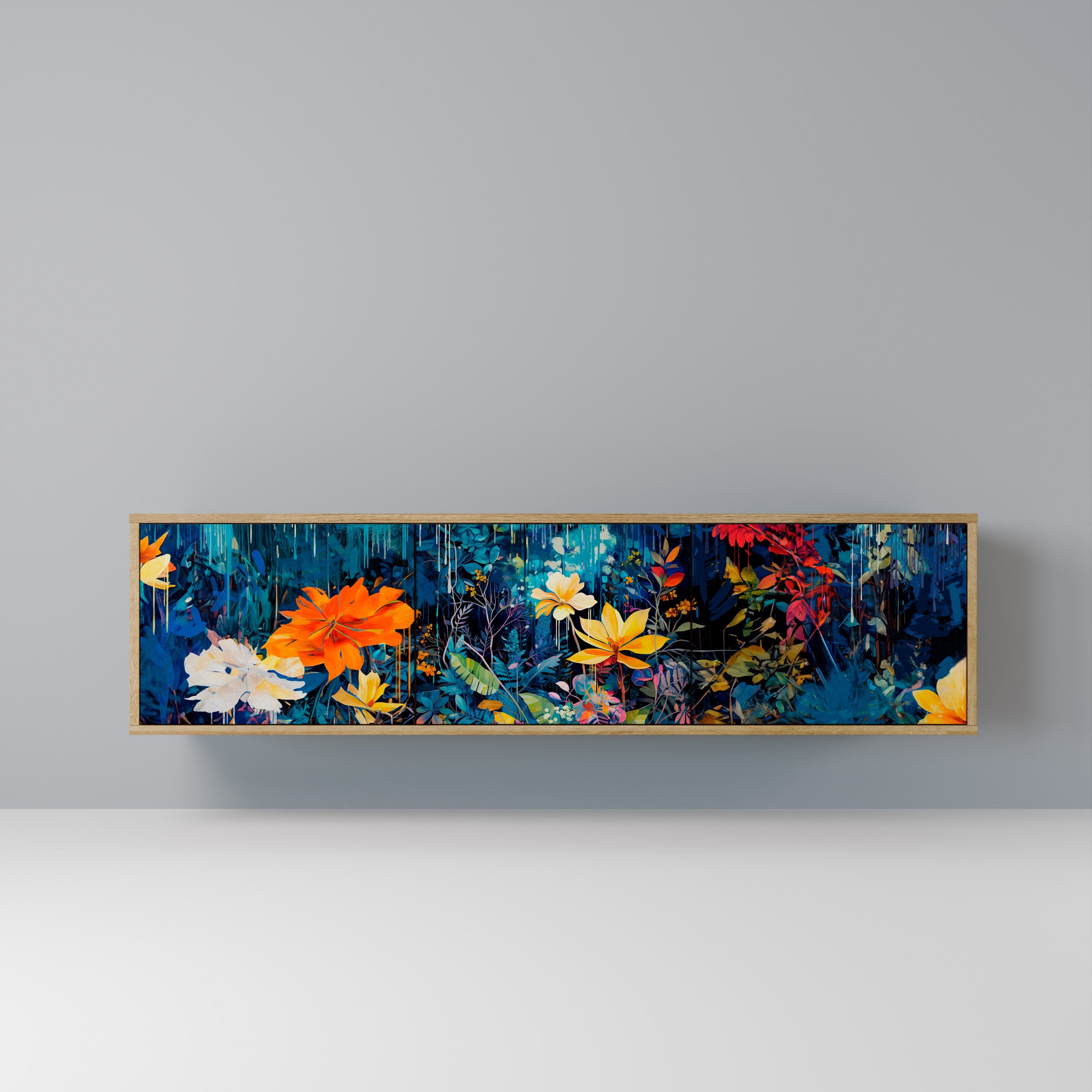 MIDNIGHT BLOSSOM Móvel de TV com 3 Portas em Efeito Carvalho