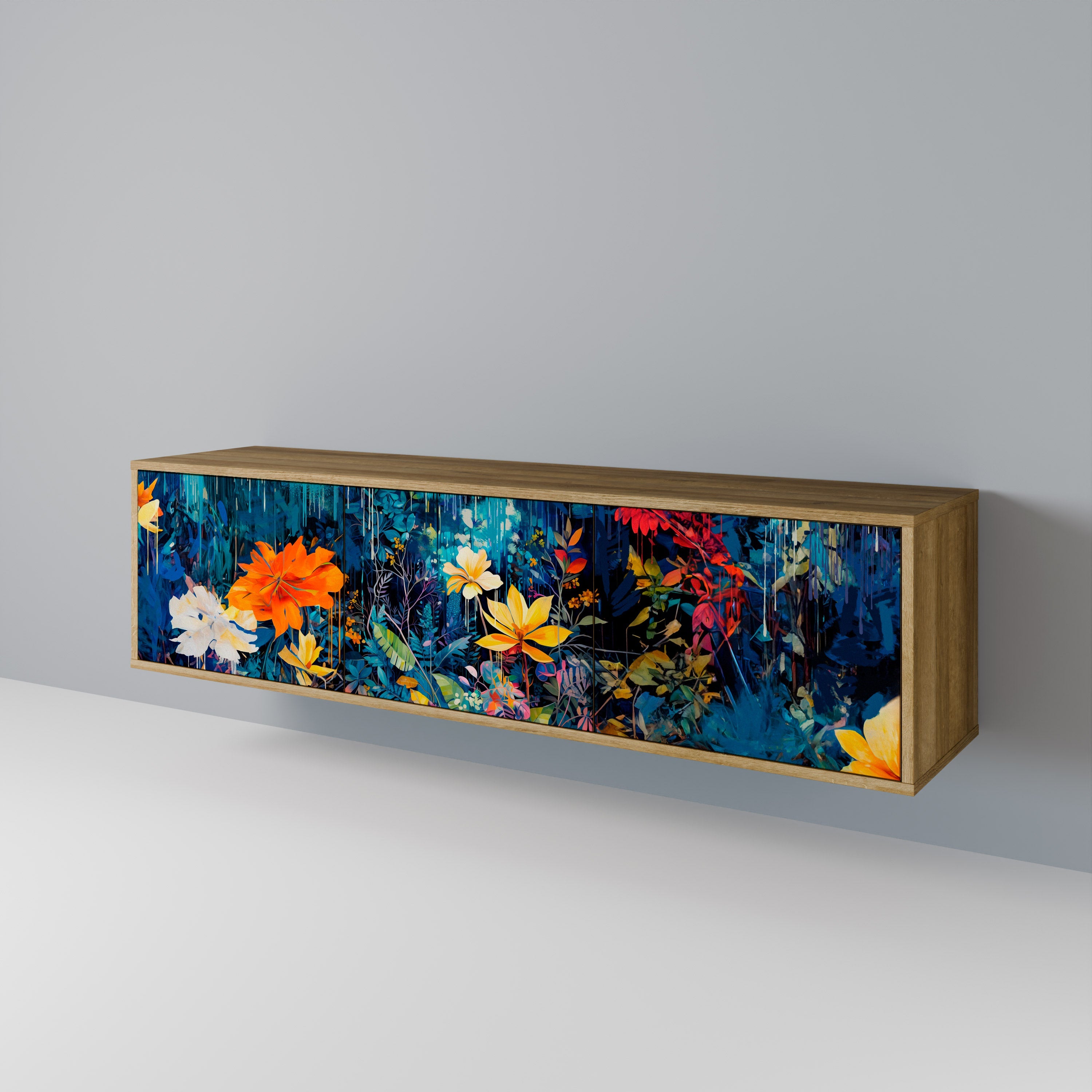 MIDNIGHT BLOSSOM Móvel de TV com 3 Portas em Efeito Carvalho