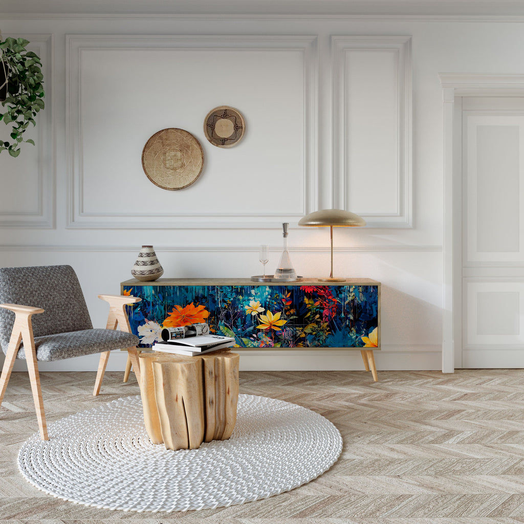 MIDNIGHT BLOSSOM Móvel de TV com 3 Portas em Efeito Carvalho