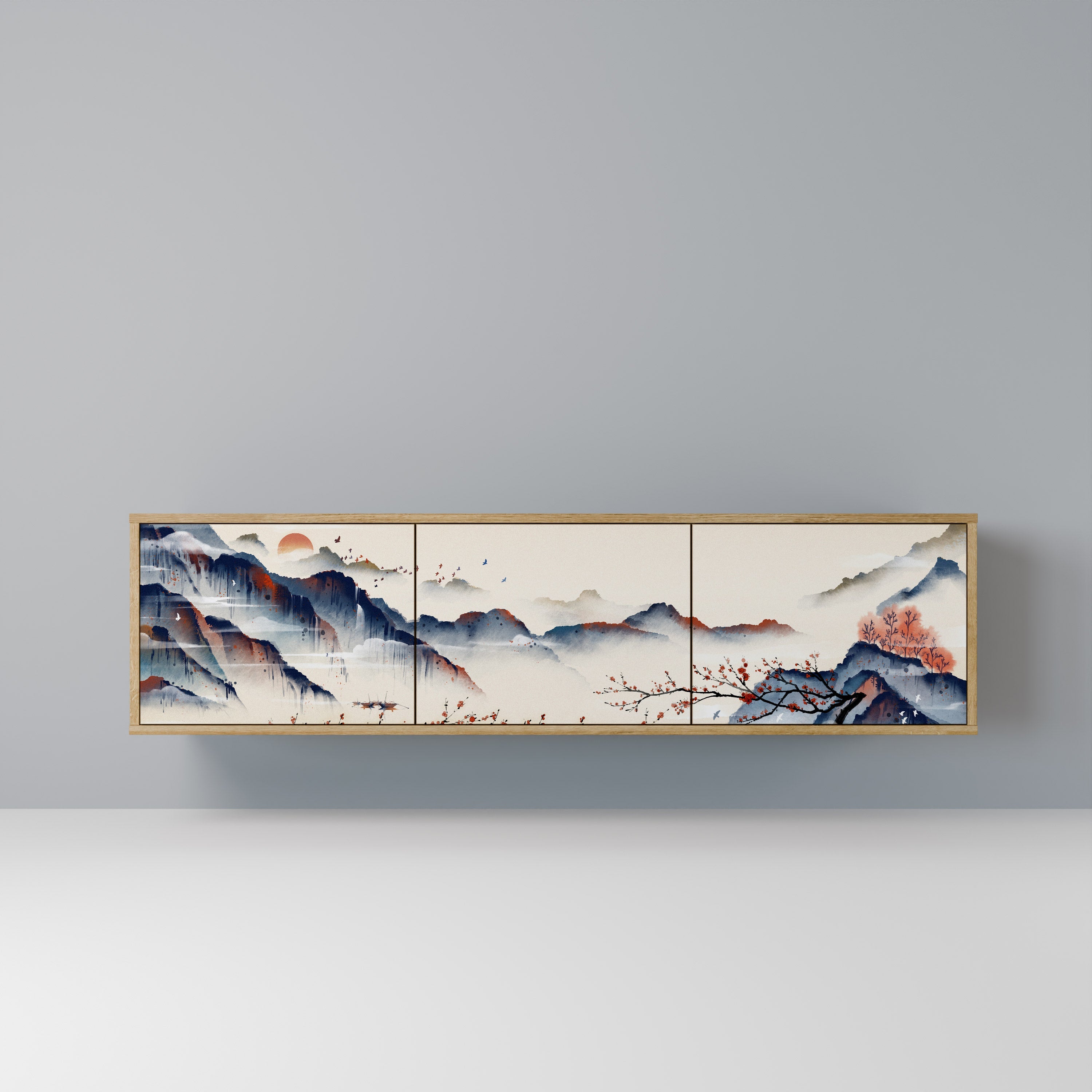 JAPANESE LANDSCAPE Móvel de TV com 3 Portas em Efeito Carvalho