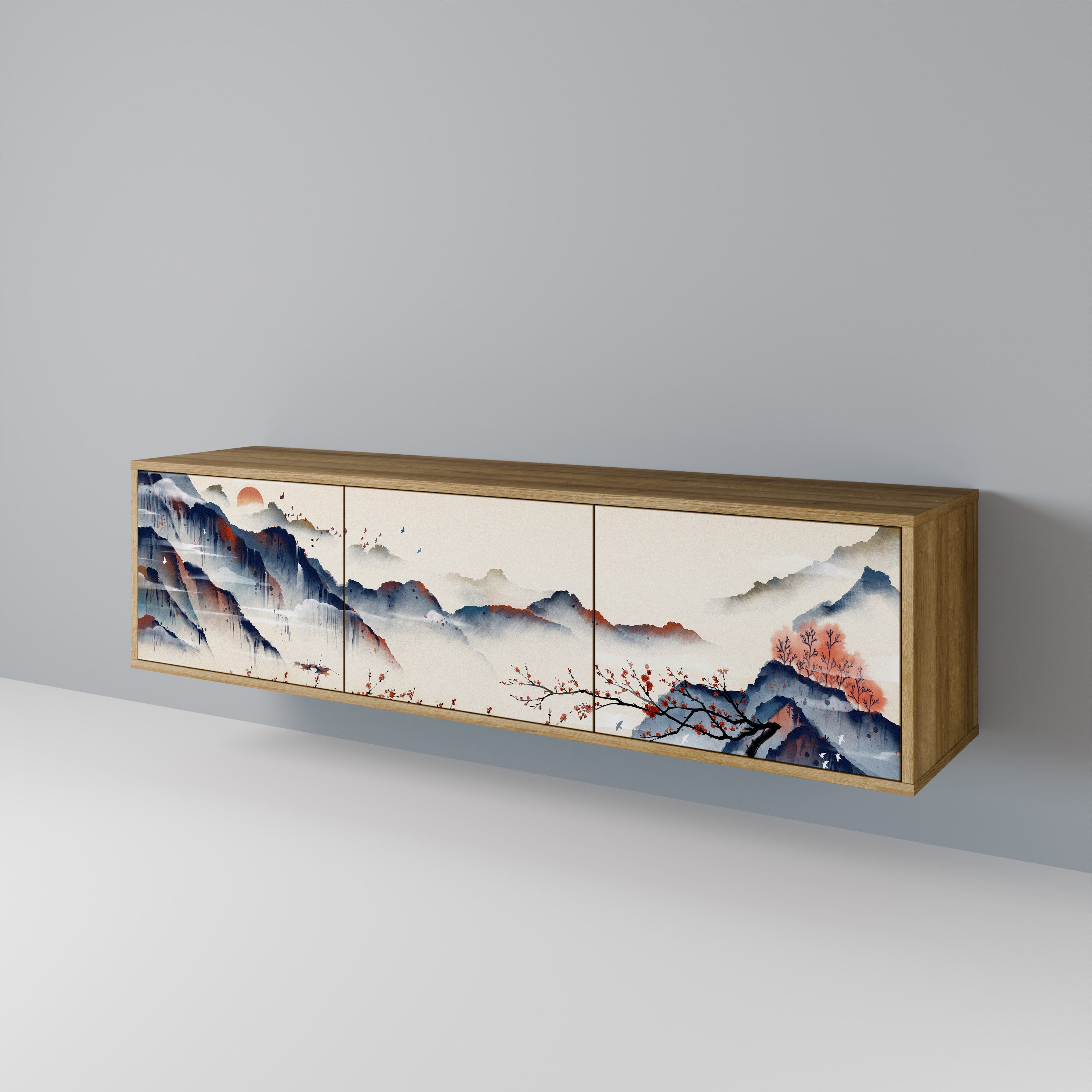 JAPANESE LANDSCAPE Móvel de TV com 3 Portas em Efeito Carvalho