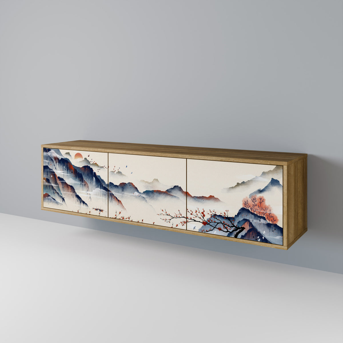 JAPANESE LANDSCAPE 3-Door TV Cabinet