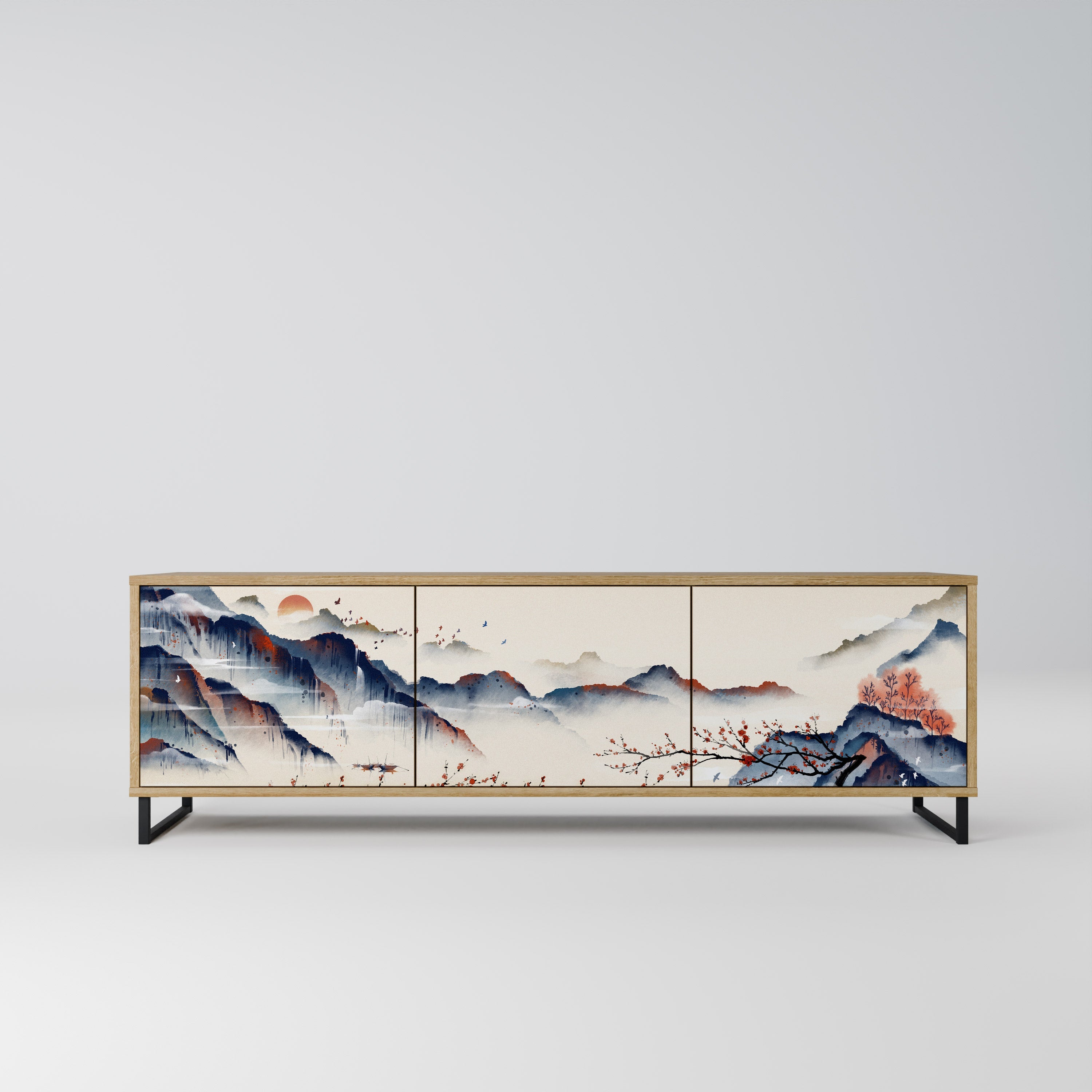 JAPANESE LANDSCAPE Móvel de TV com 3 Portas em Efeito Carvalho