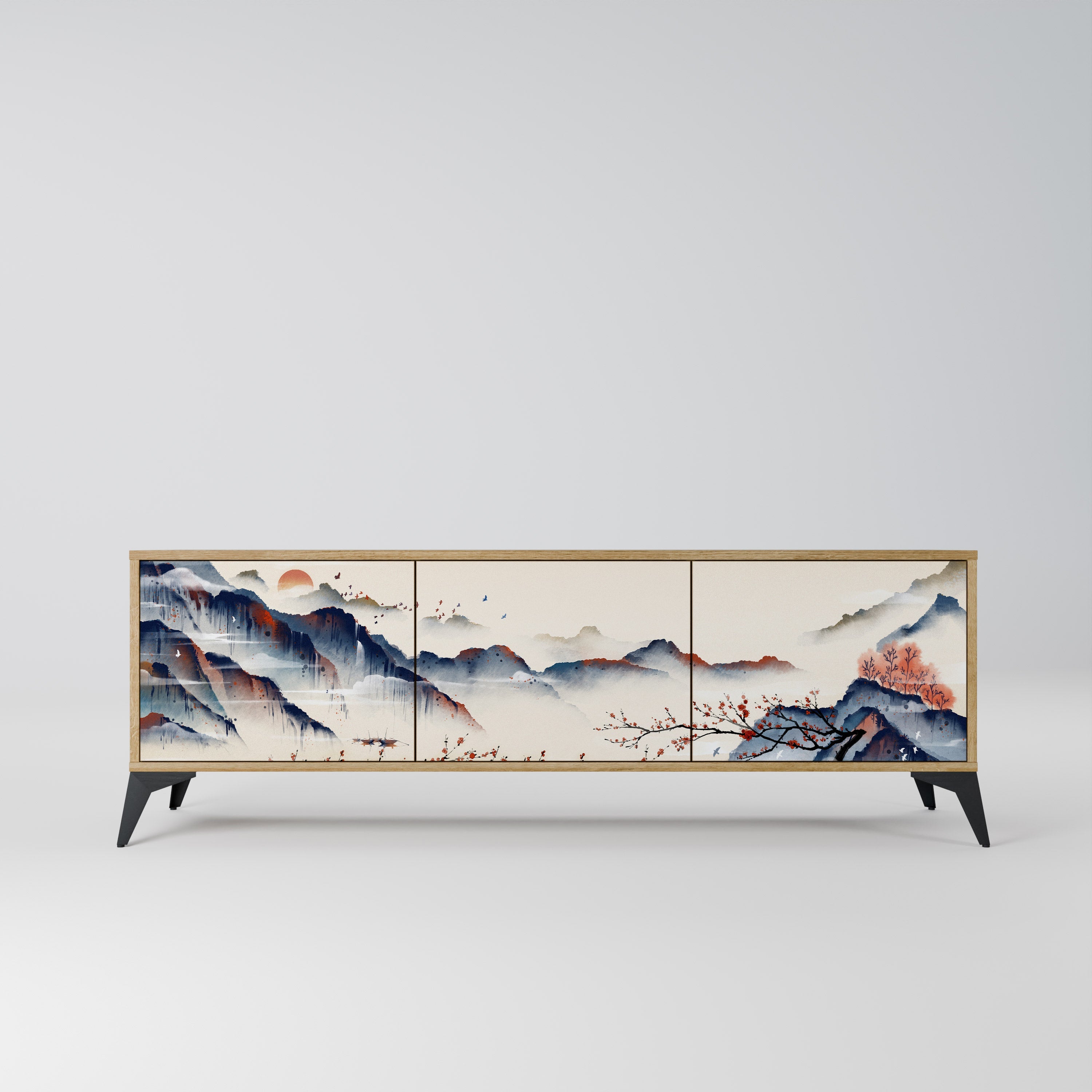 JAPANESE LANDSCAPE Móvel de TV com 3 Portas em Efeito Carvalho