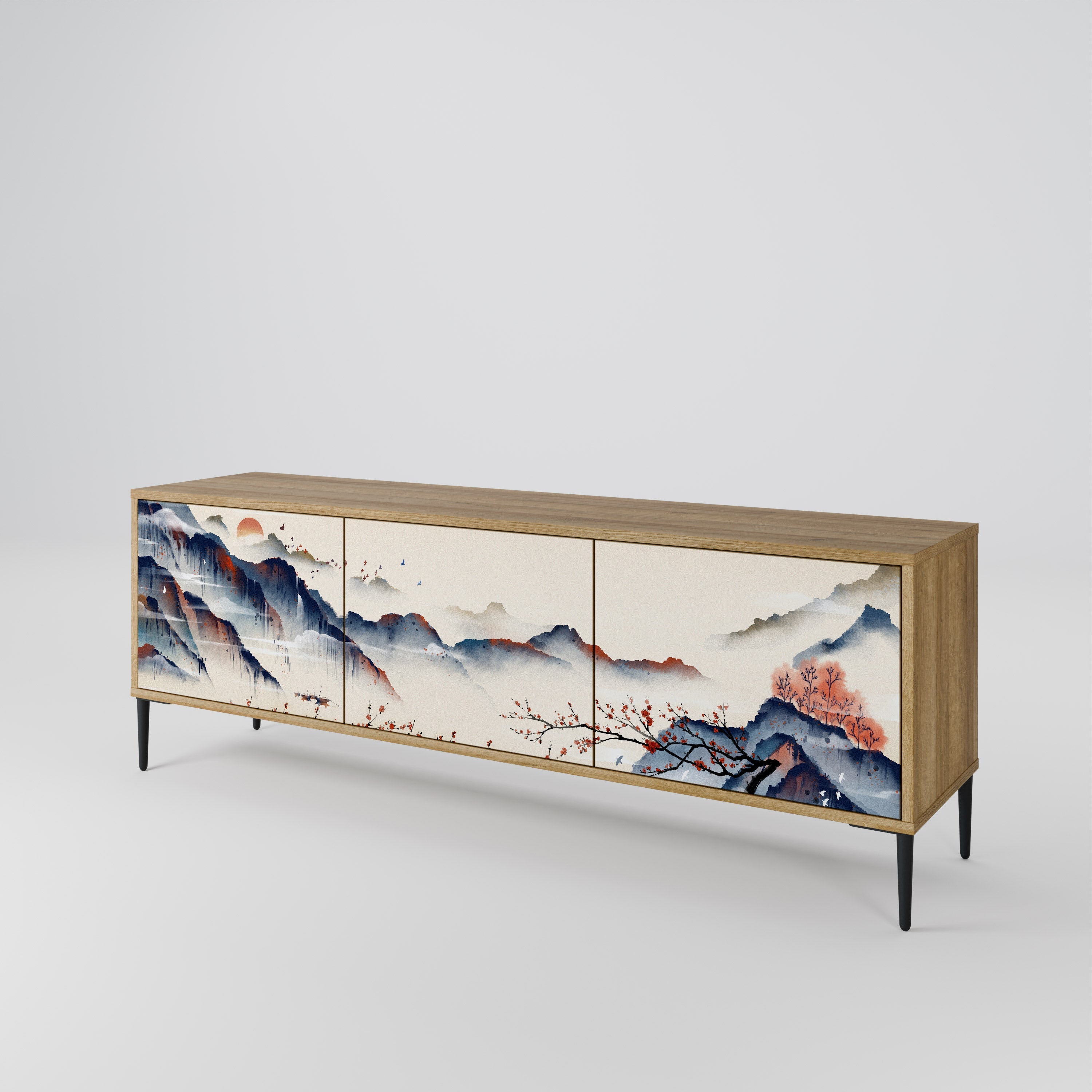 JAPANESE LANDSCAPE Móvel de TV com 3 Portas em Efeito Carvalho