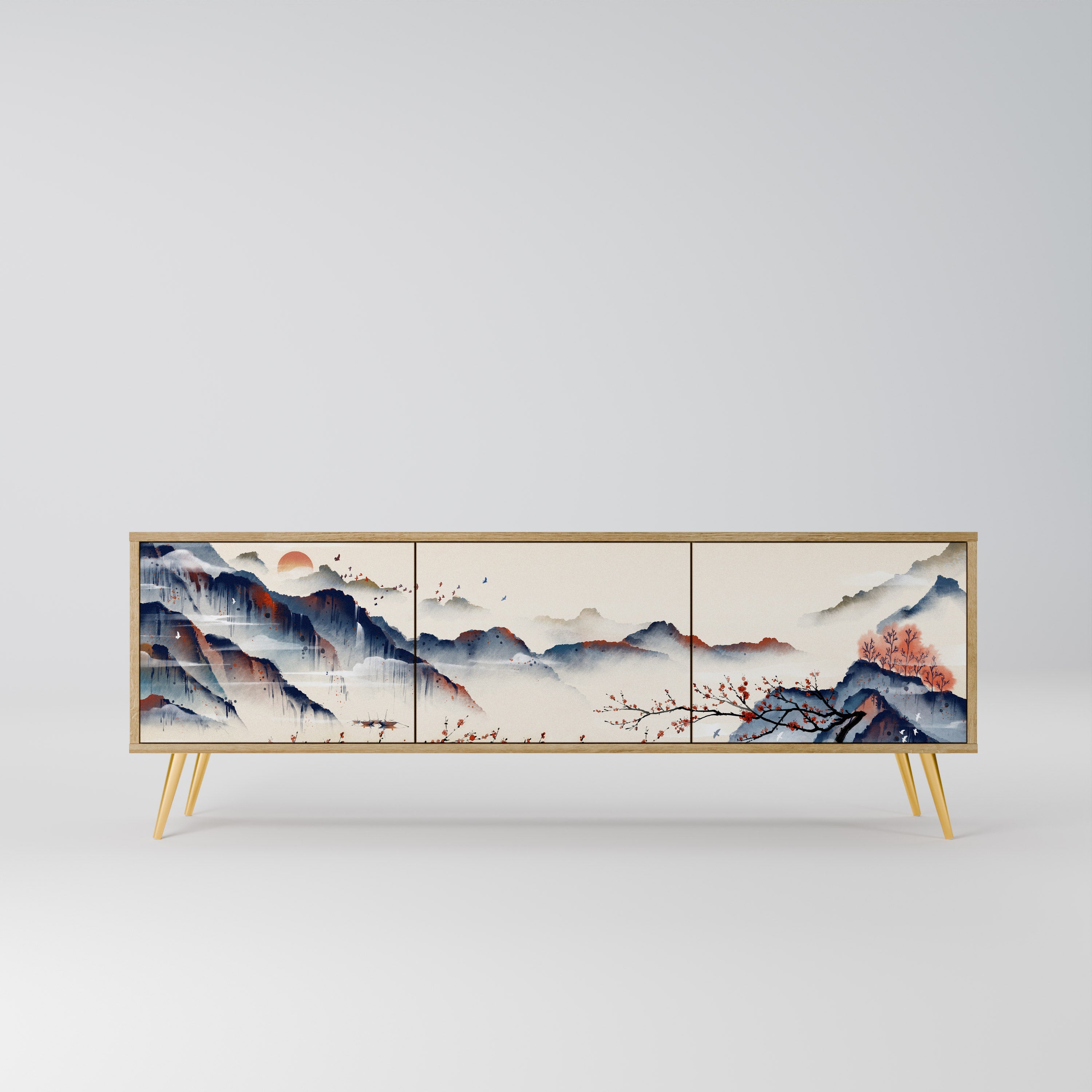 JAPANESE LANDSCAPE Móvel de TV com 3 Portas em Efeito Carvalho