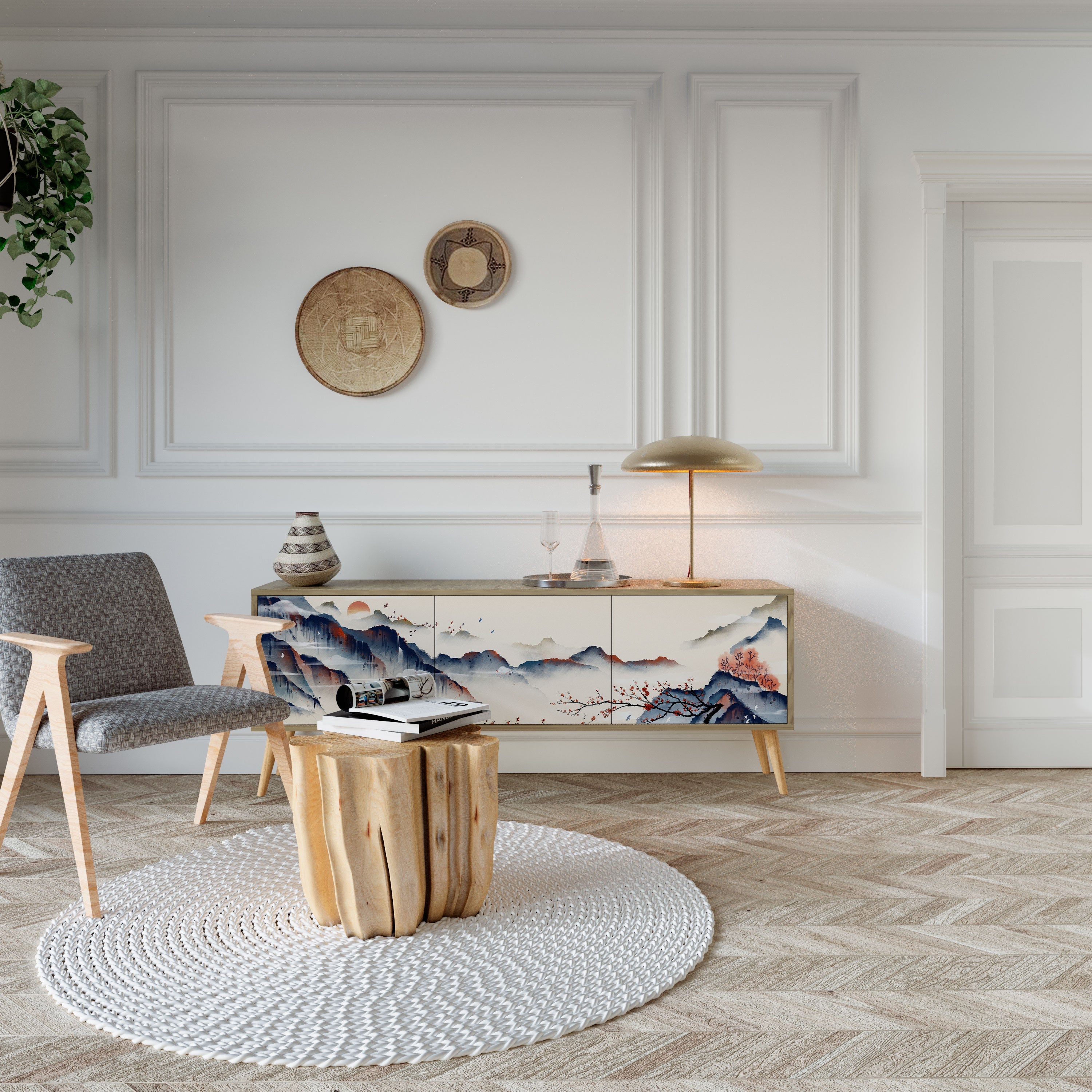 JAPANESE LANDSCAPE Móvel de TV com 3 Portas em Efeito Carvalho