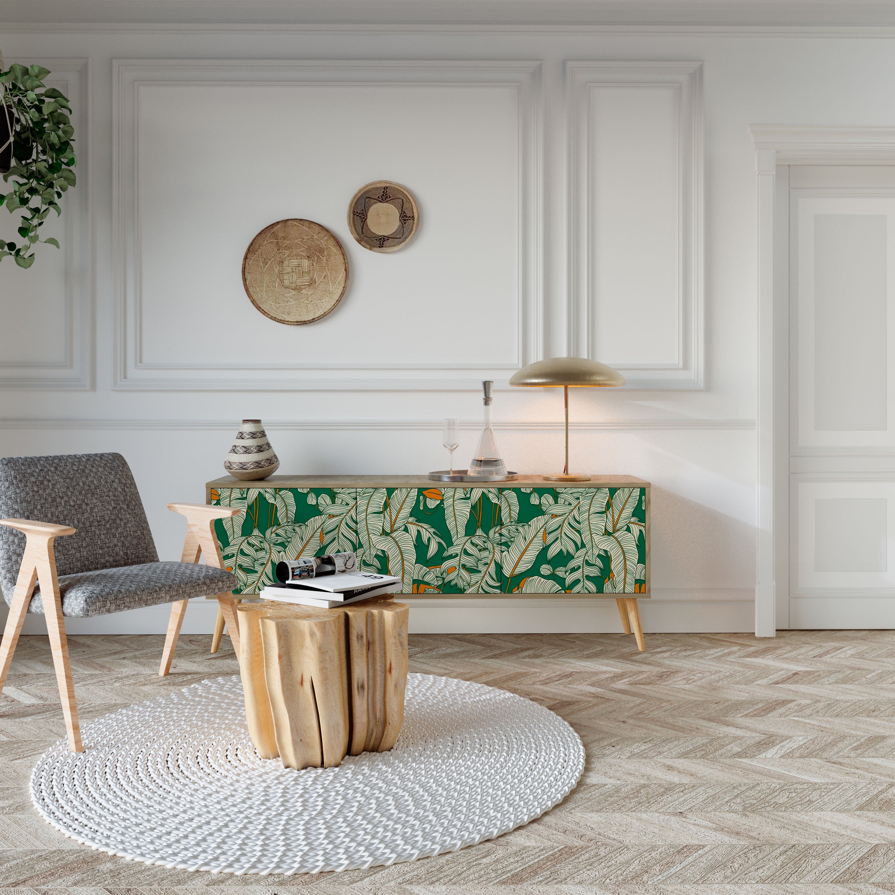 VERDANT PLEASURES Móvel de TV com 3 Portas em Efeito Carvalho