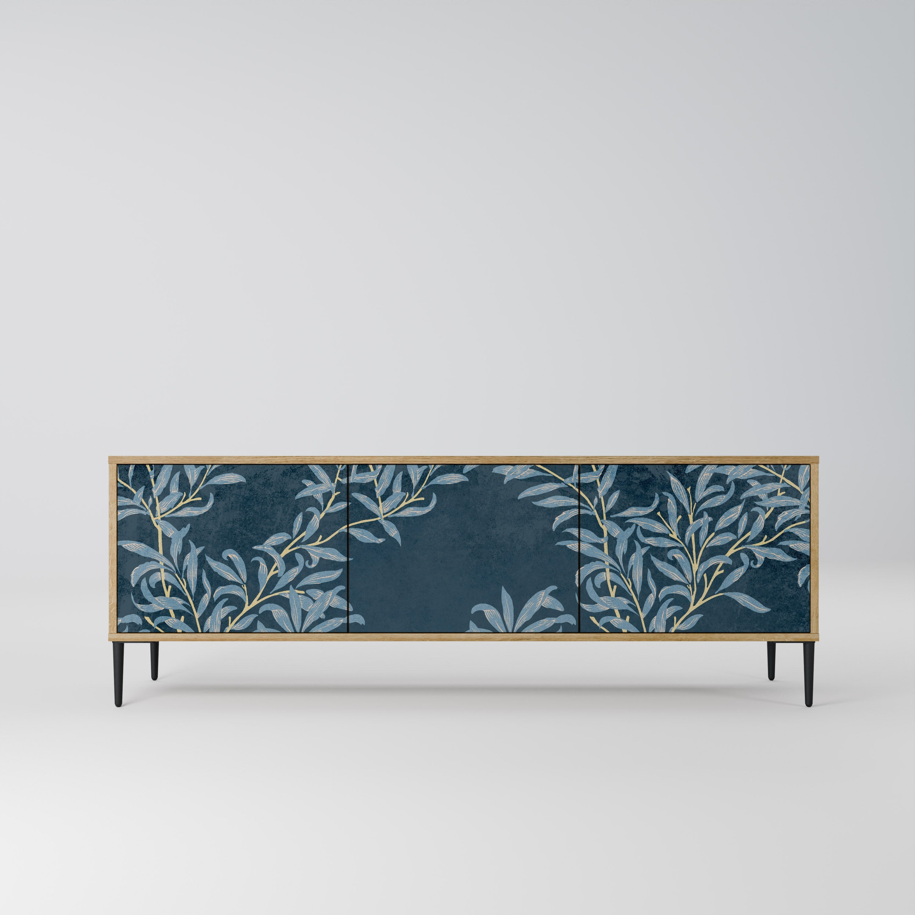 BLUE LEAVES Móvel de TV com 3 Portas em Efeito Carvalho