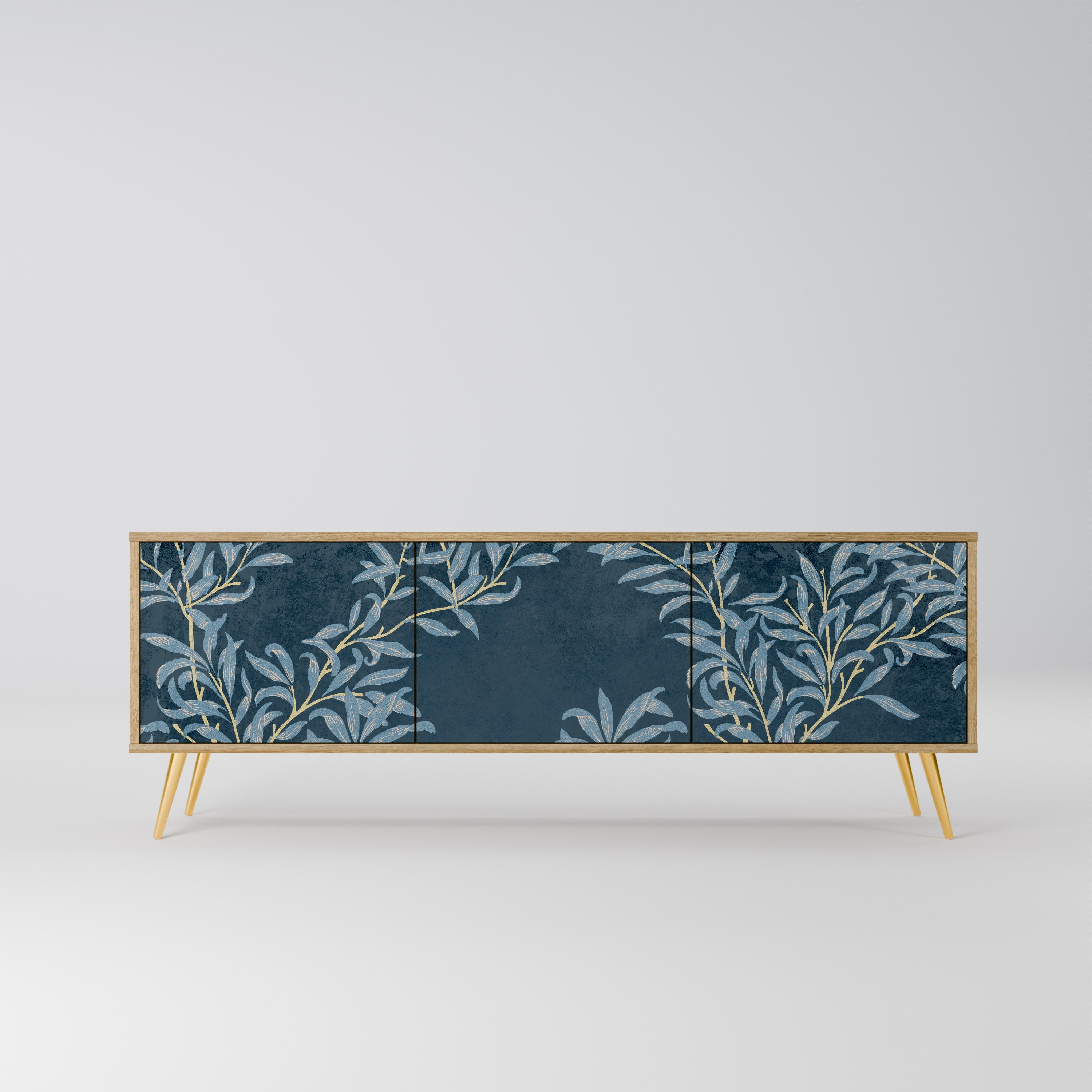 BLUE LEAVES Móvel de TV com 3 Portas em Efeito Carvalho