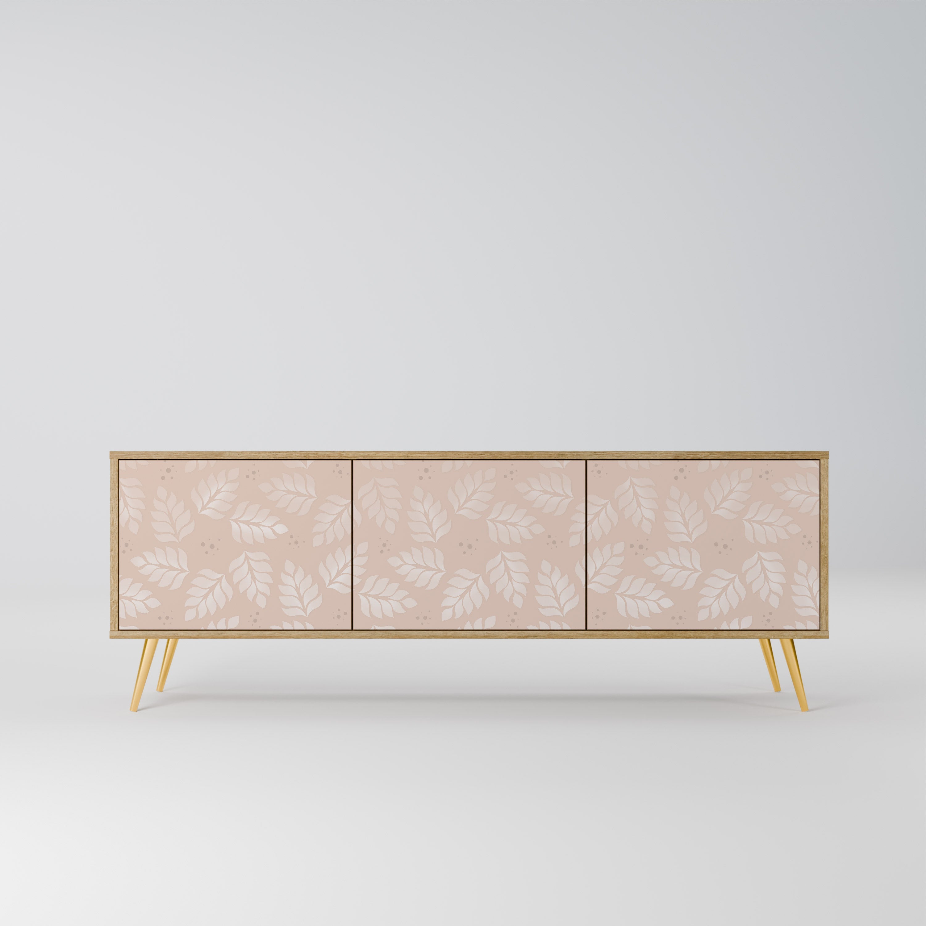 LEAVES ON BEIGE Móvel de TV com 3 Portas em Efeito Carvalho