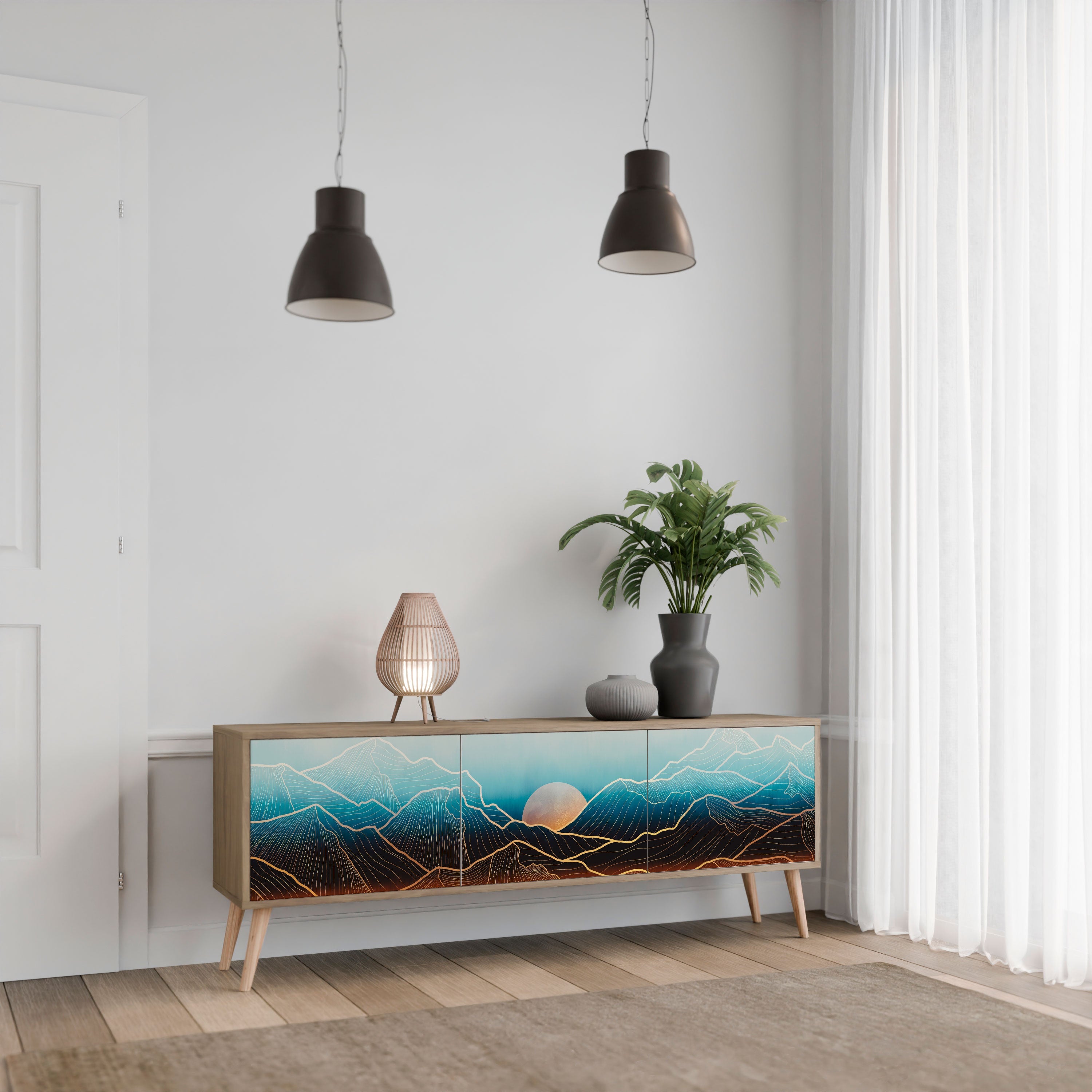 LUNAR SECRETS Móvel de TV com 3 Portas em Efeito Carvalho