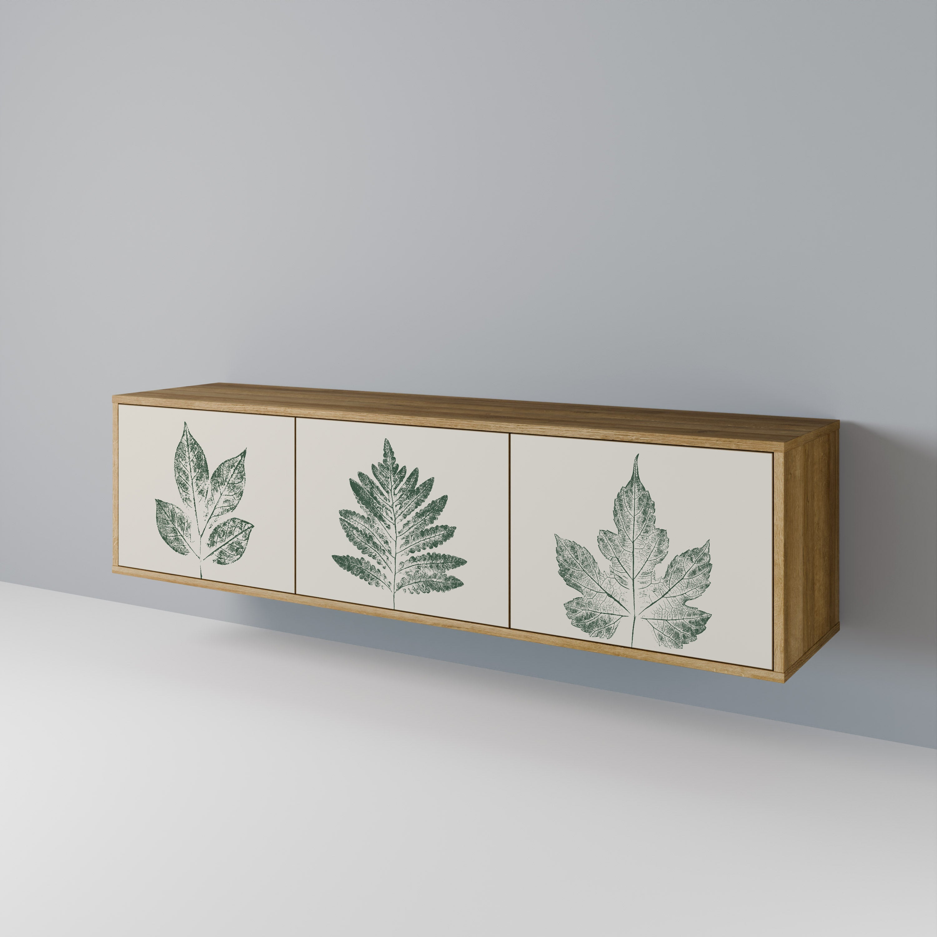 GREEN LEAFY STAMPS 3-Door TV Stand in Oak Effect