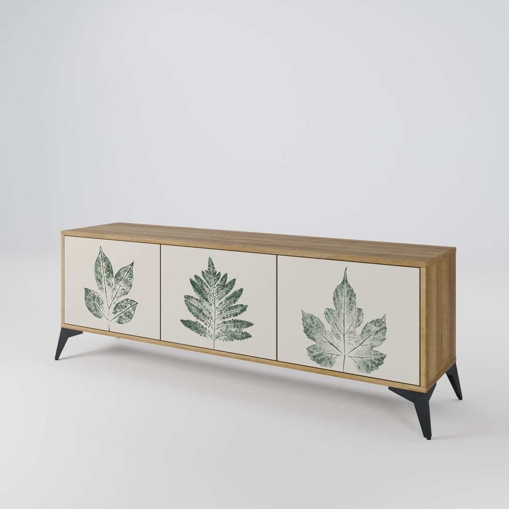 GREEN LEAFY STAMPS 3-Door TV Stand in Oak Effect
