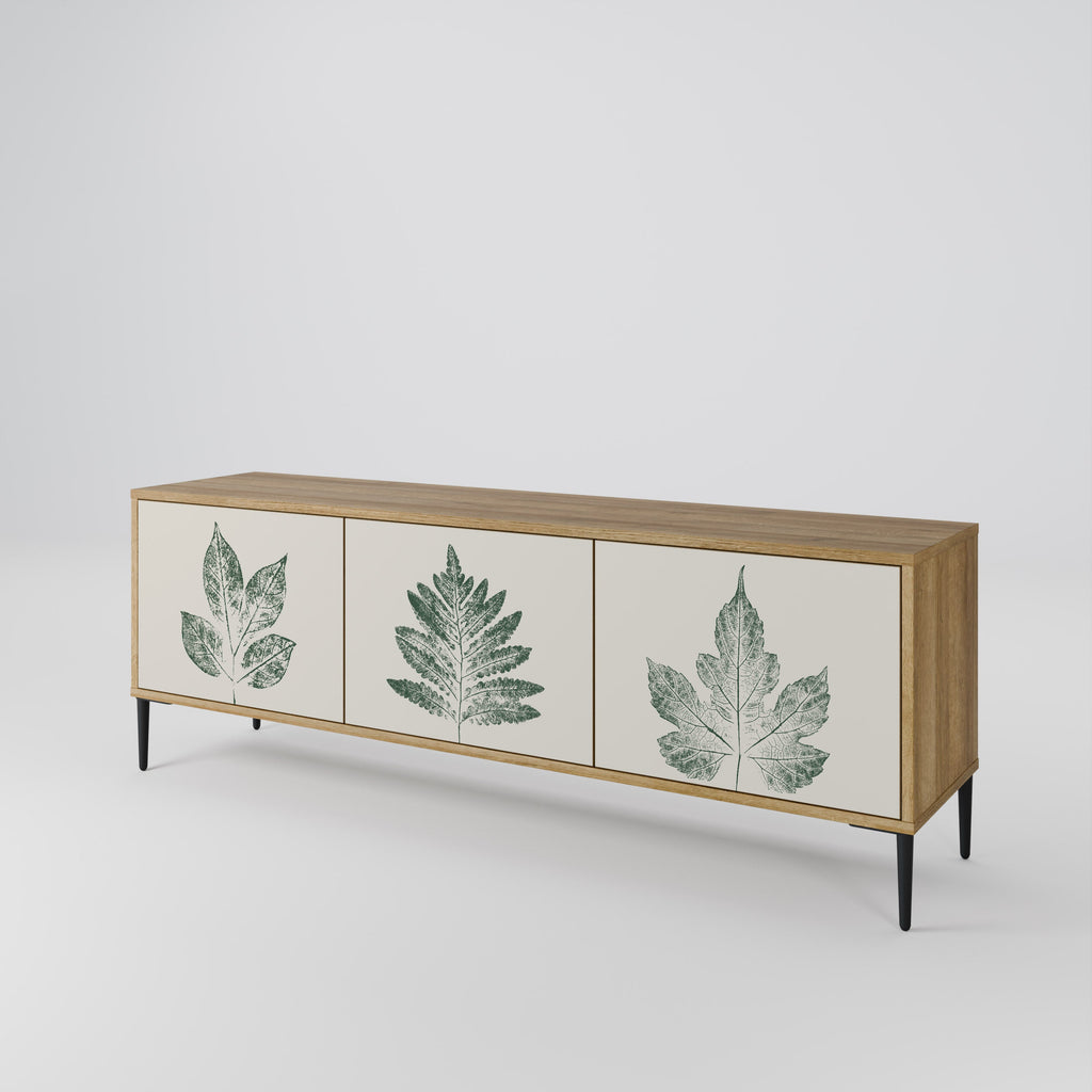 GREEN LEAFY STAMPS 3-Door TV Stand in Oak Effect
