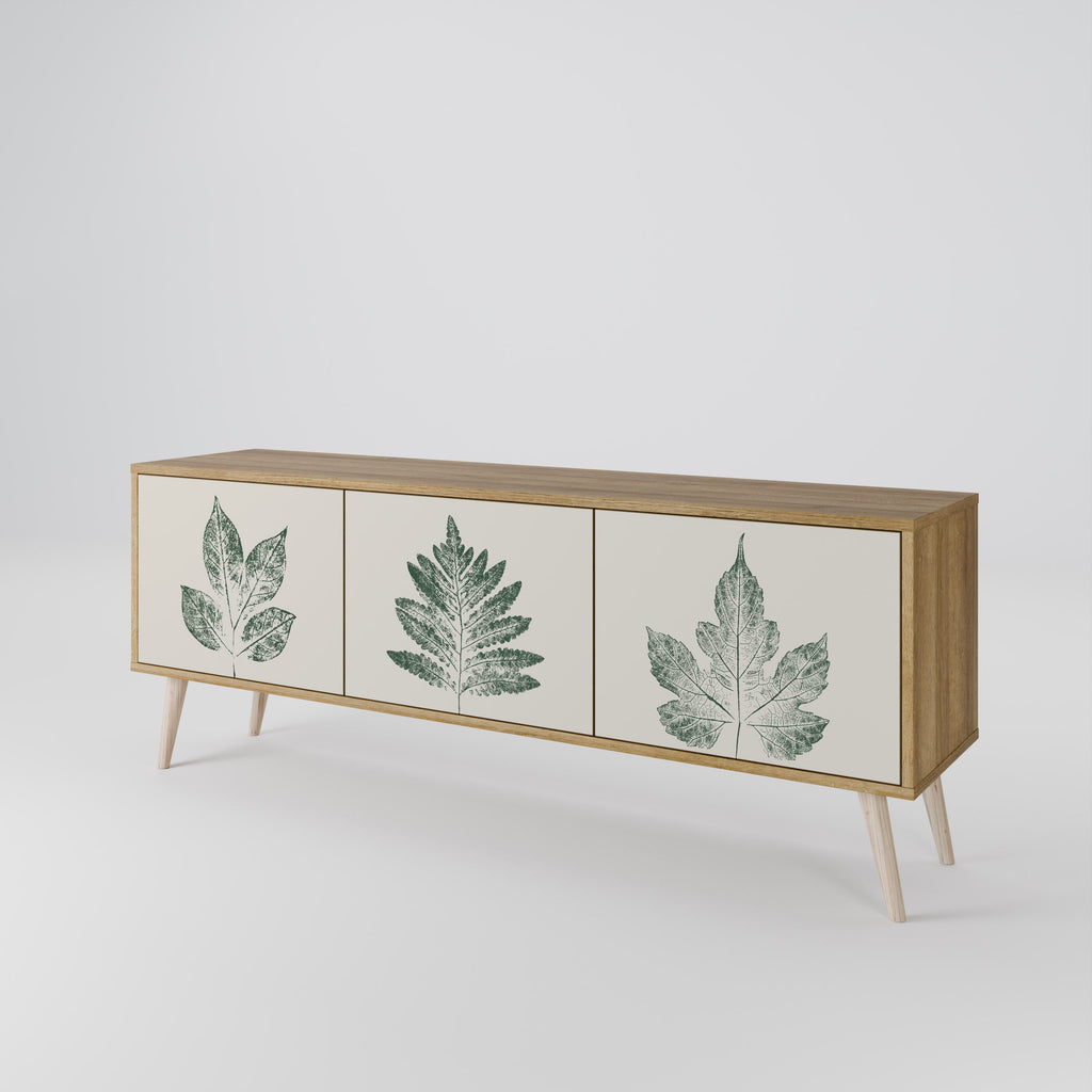 GREEN LEAFY STAMPS 3-Door TV Stand in Oak Effect