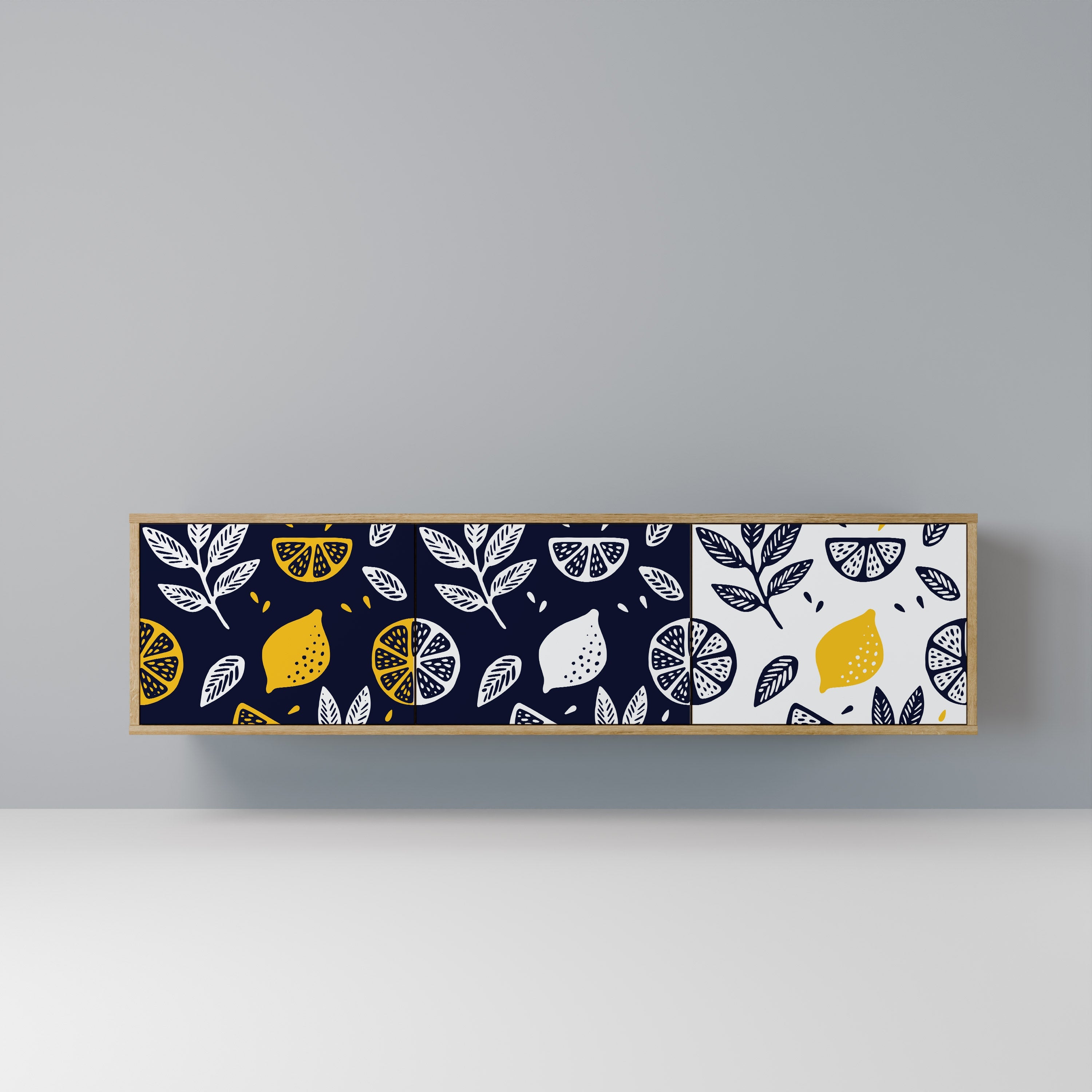 CITRUS BLACK AND WHITE Móvel de TV com 3 Portas em Efeito Carvalho