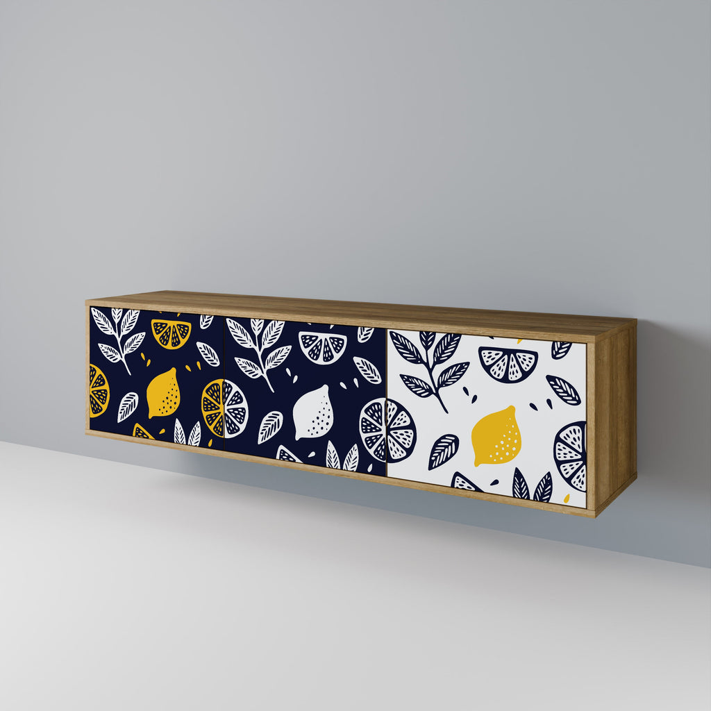 CITRUS BLACK AND WHITE Móvel de TV com 3 Portas em Efeito Carvalho