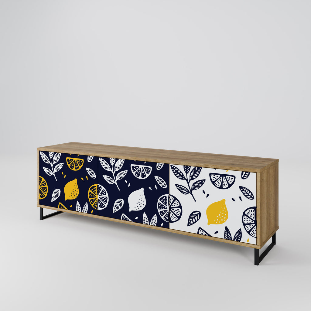 CITRUS BLACK AND WHITE Móvel de TV com 3 Portas em Efeito Carvalho