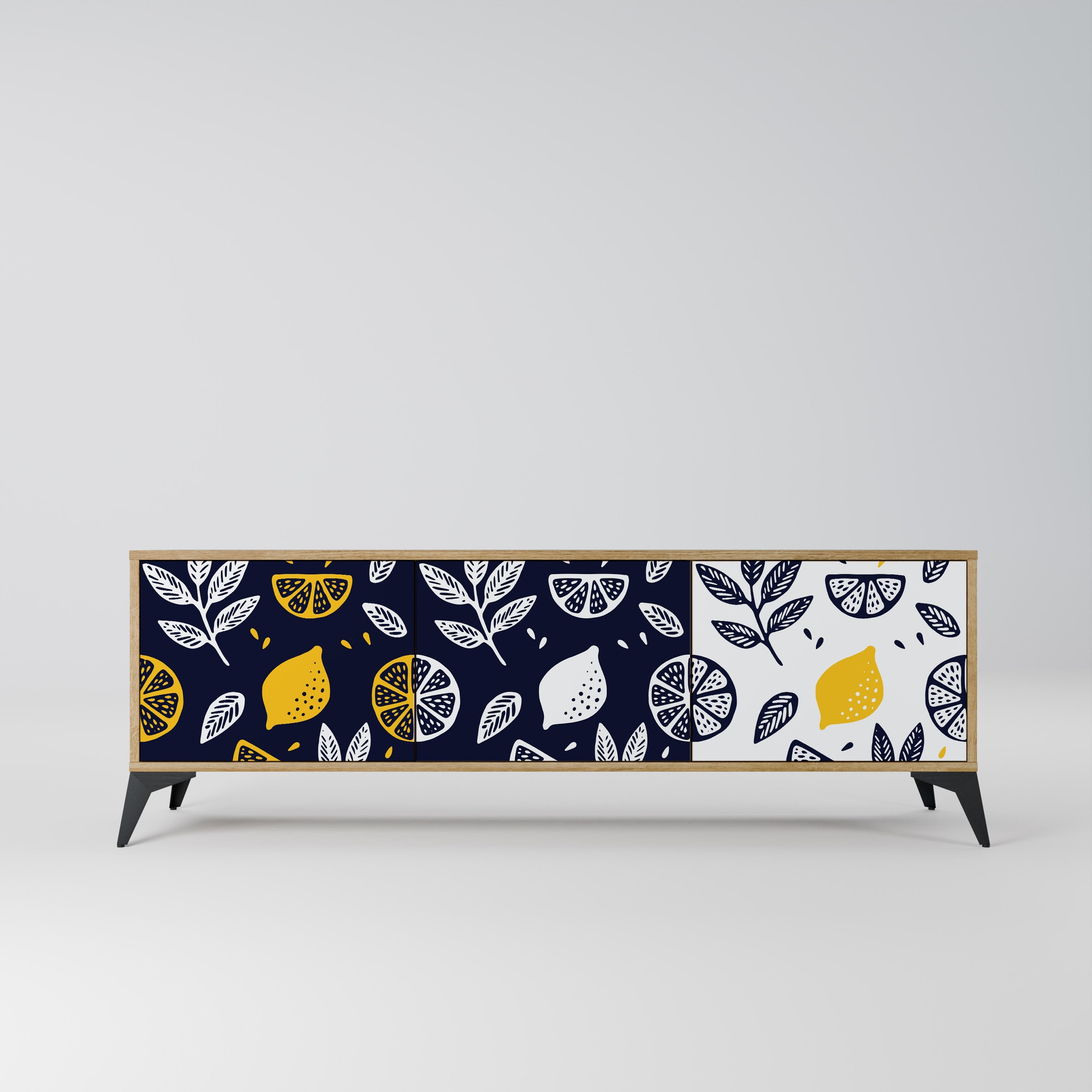 CITRUS BLACK AND WHITE Móvel de TV com 3 Portas em Efeito Carvalho