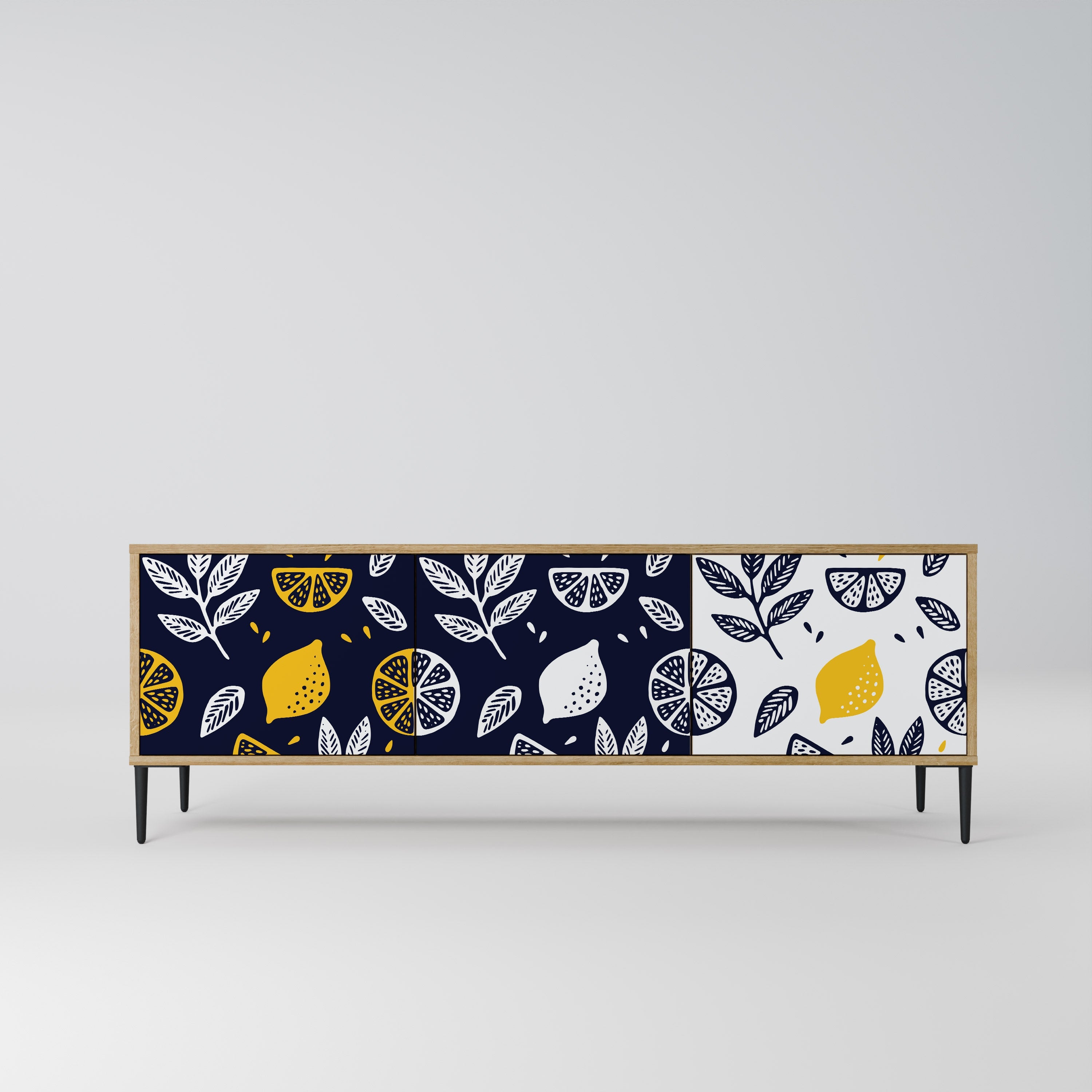 CITRUS BLACK AND WHITE Móvel de TV com 3 Portas em Efeito Carvalho