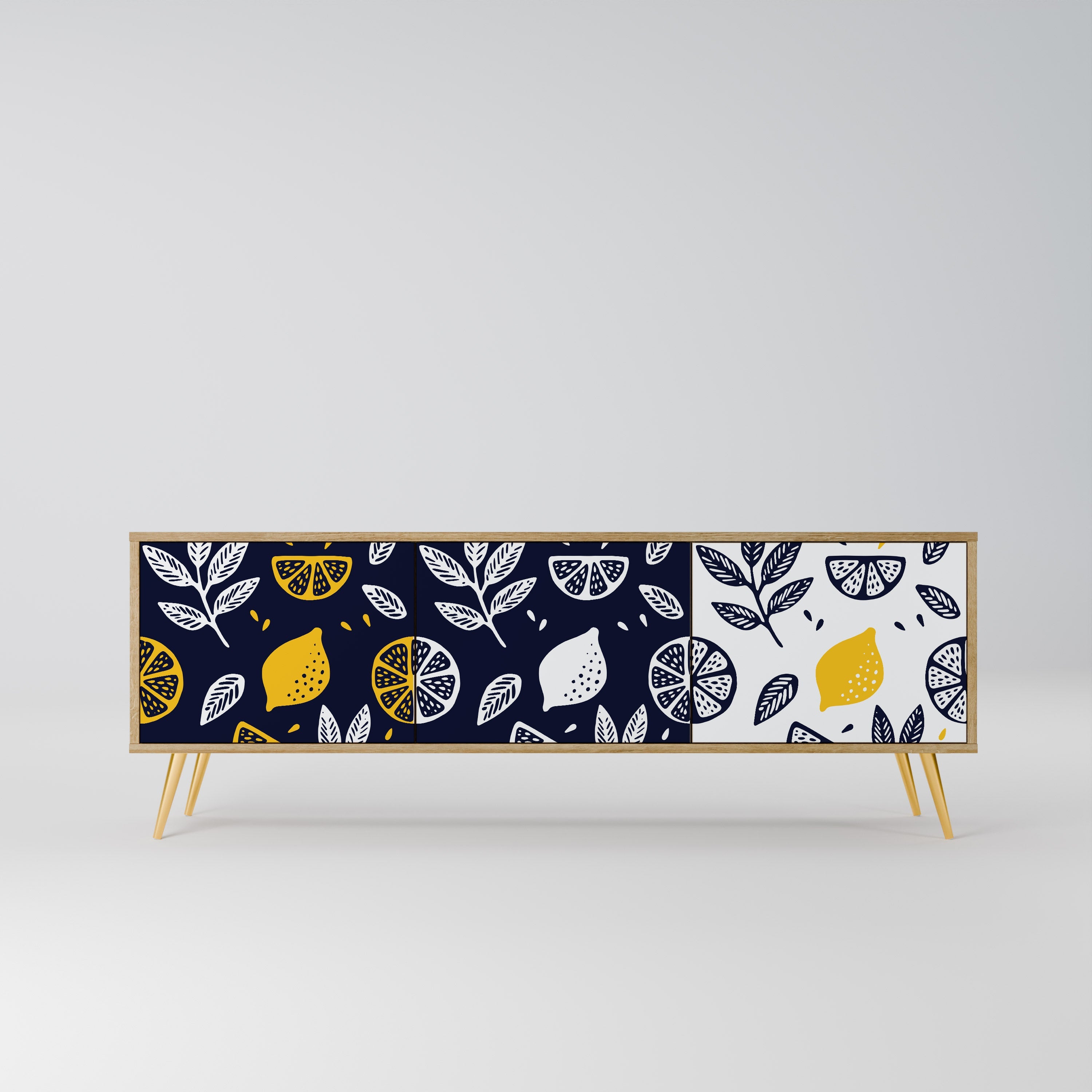 CITRUS BLACK AND WHITE Móvel de TV com 3 Portas em Efeito Carvalho