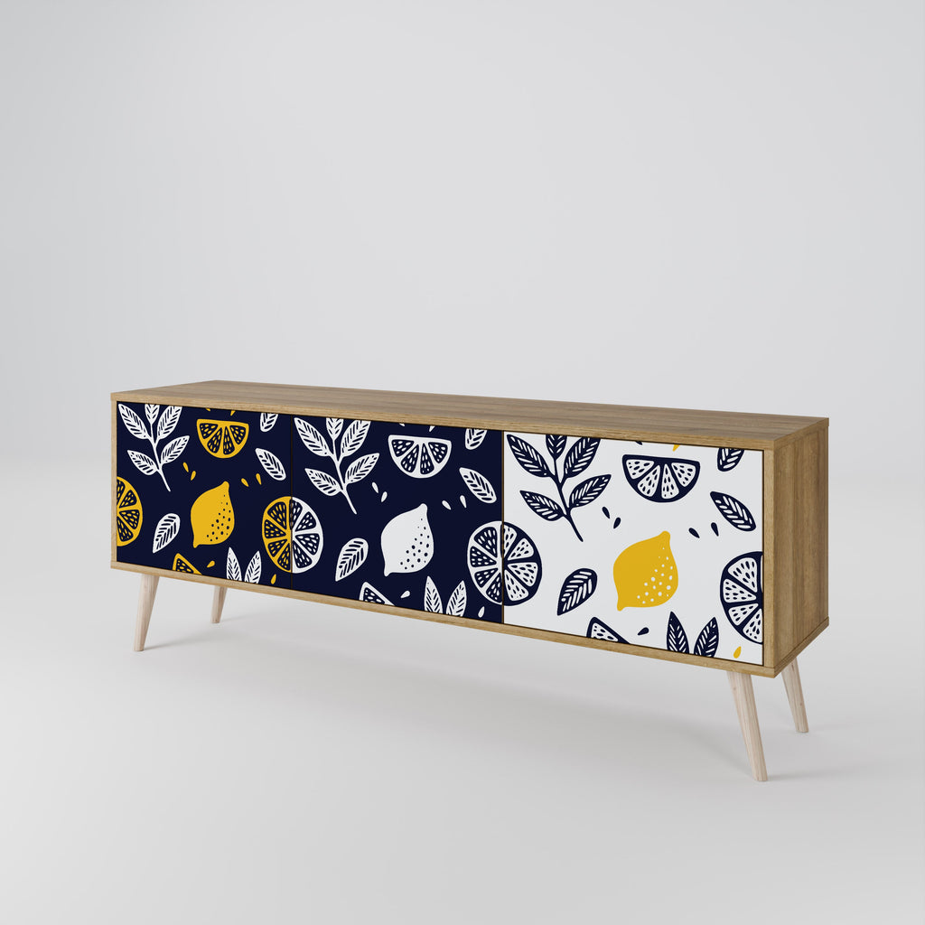 CITRUS BLACK AND WHITE Móvel de TV com 3 Portas em Efeito Carvalho