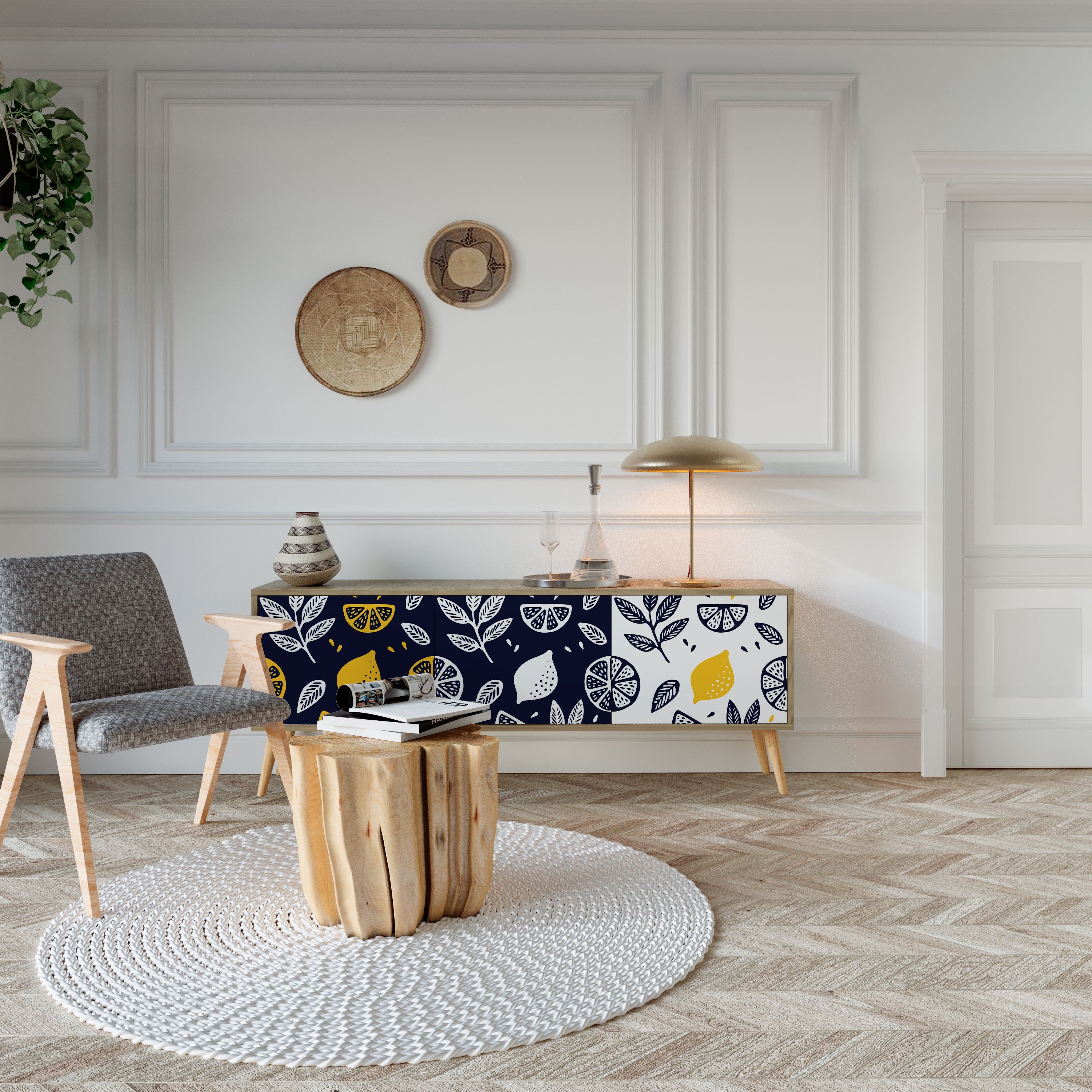 CITRUS BLACK AND WHITE Móvel de TV com 3 Portas em Efeito Carvalho