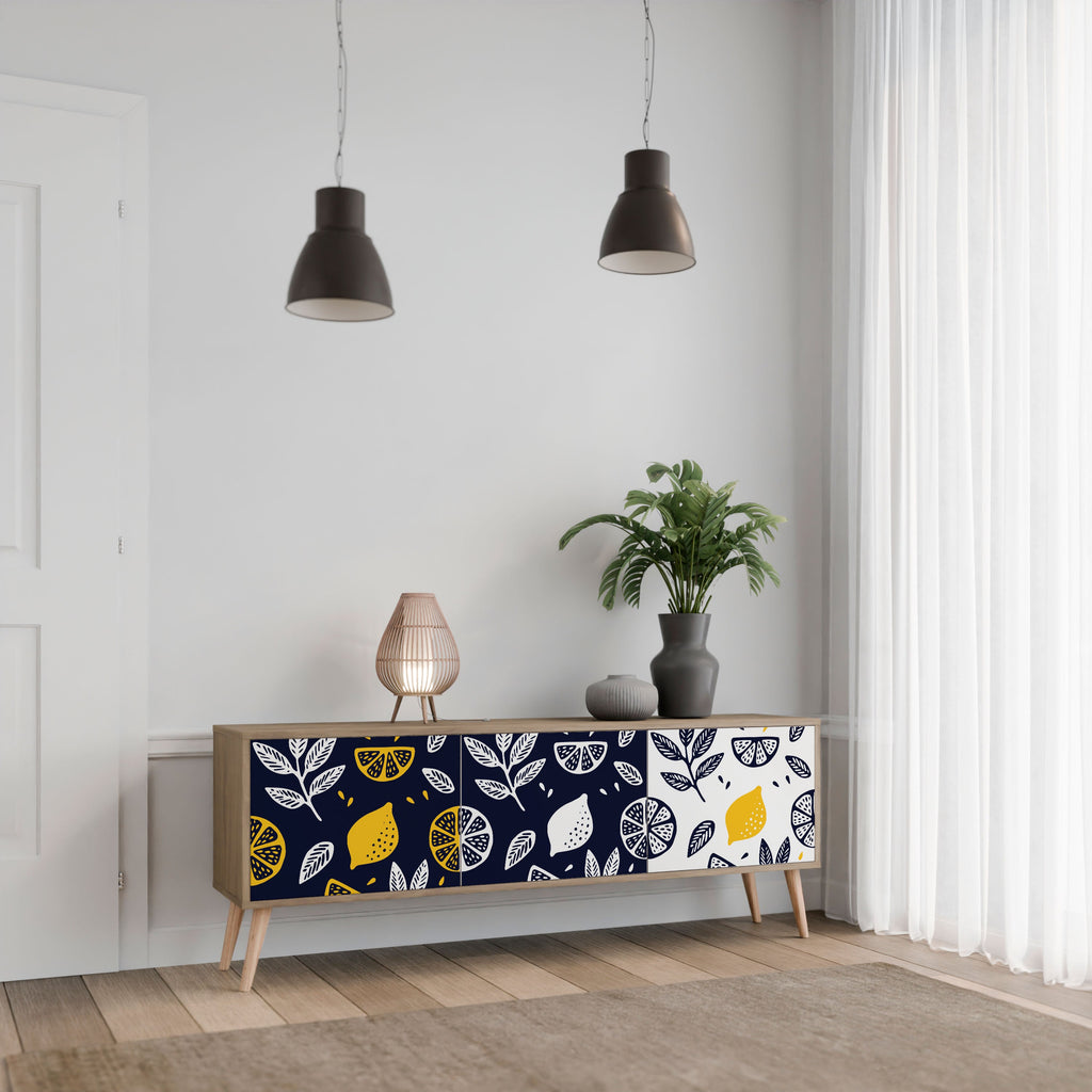 CITRUS BLACK AND WHITE Móvel de TV com 3 Portas em Efeito Carvalho