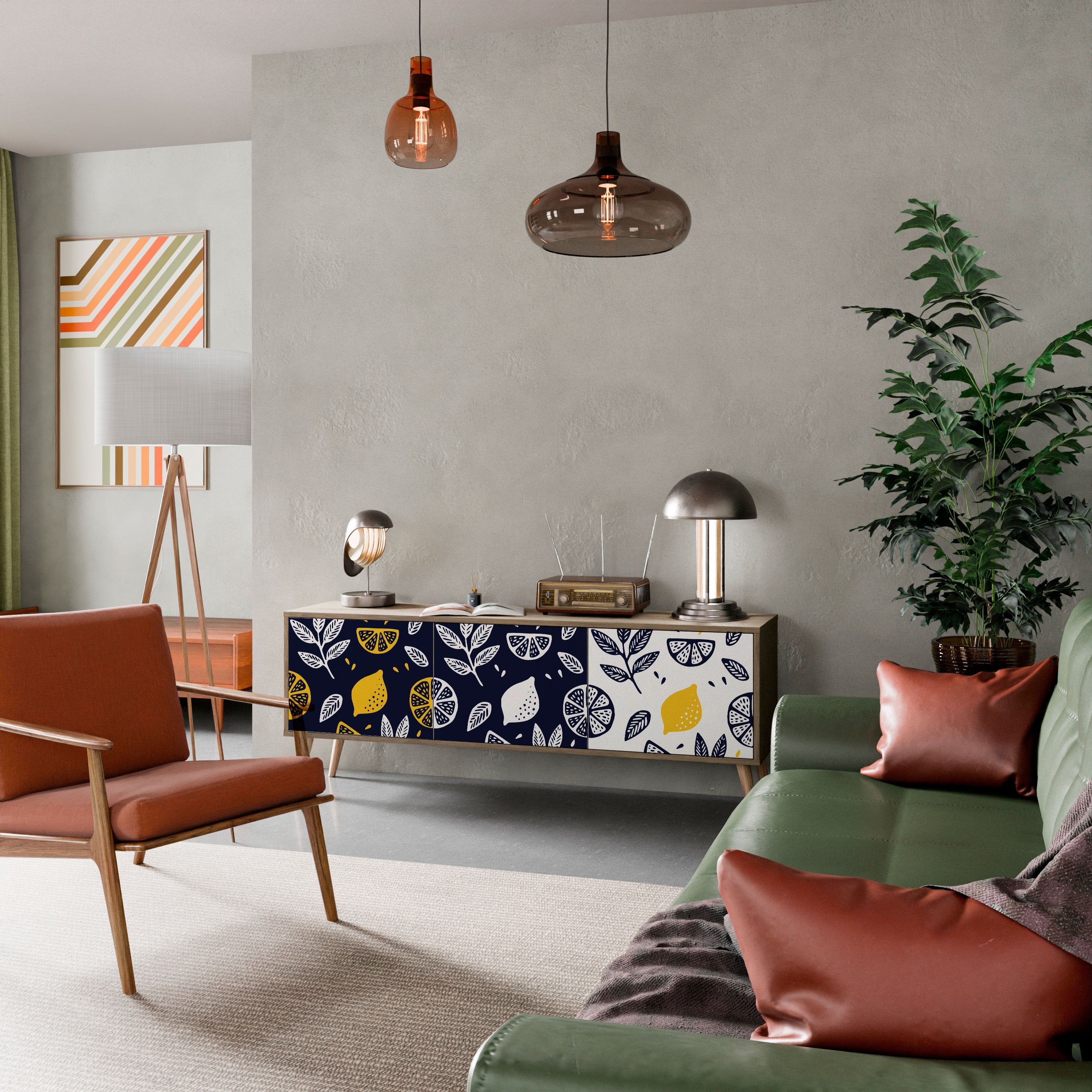 CITRUS BLACK AND WHITE Móvel de TV com 3 Portas em Efeito Carvalho