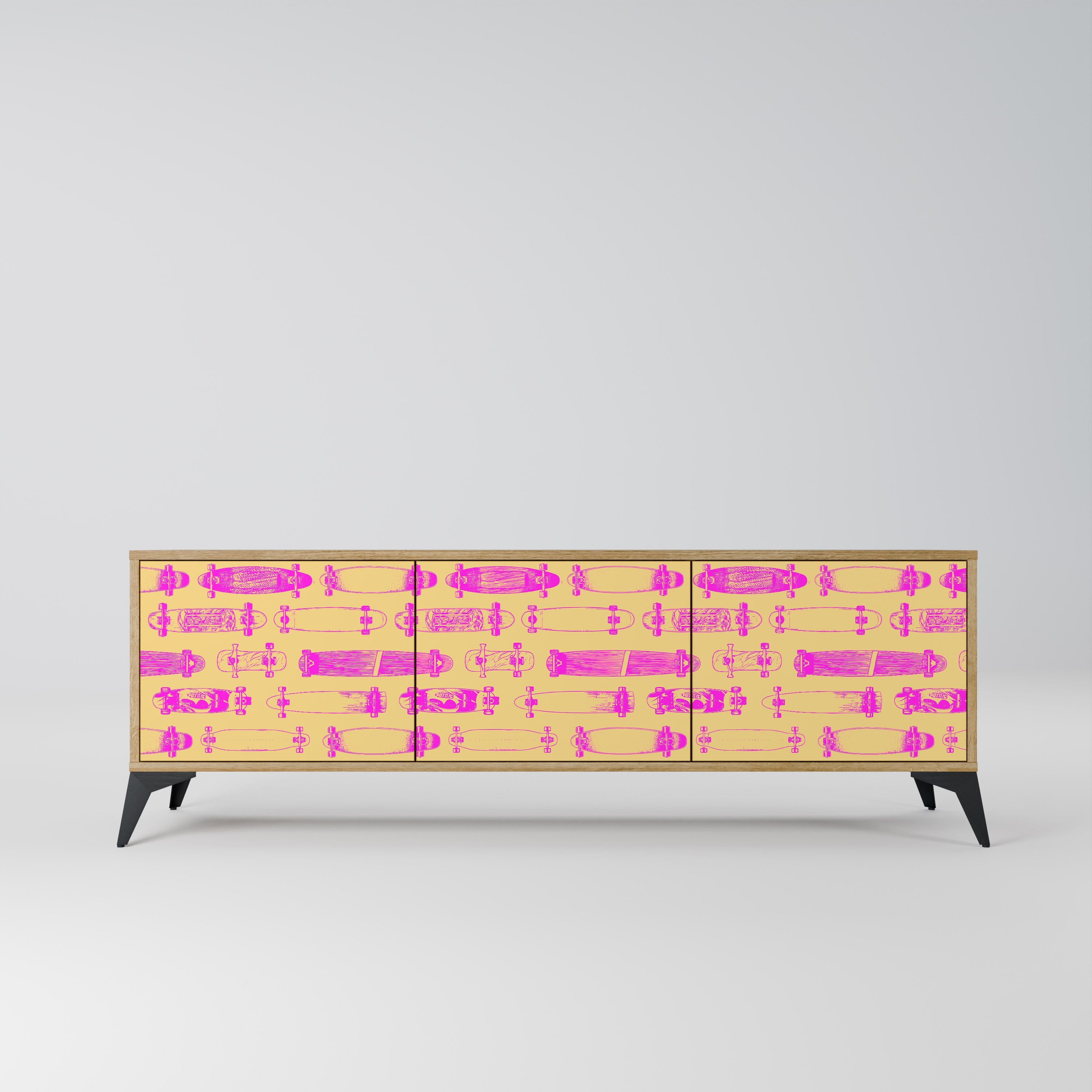 SKATEBOARD ARTISTRY Móvel de TV com 3 Portas em Efeito Carvalho