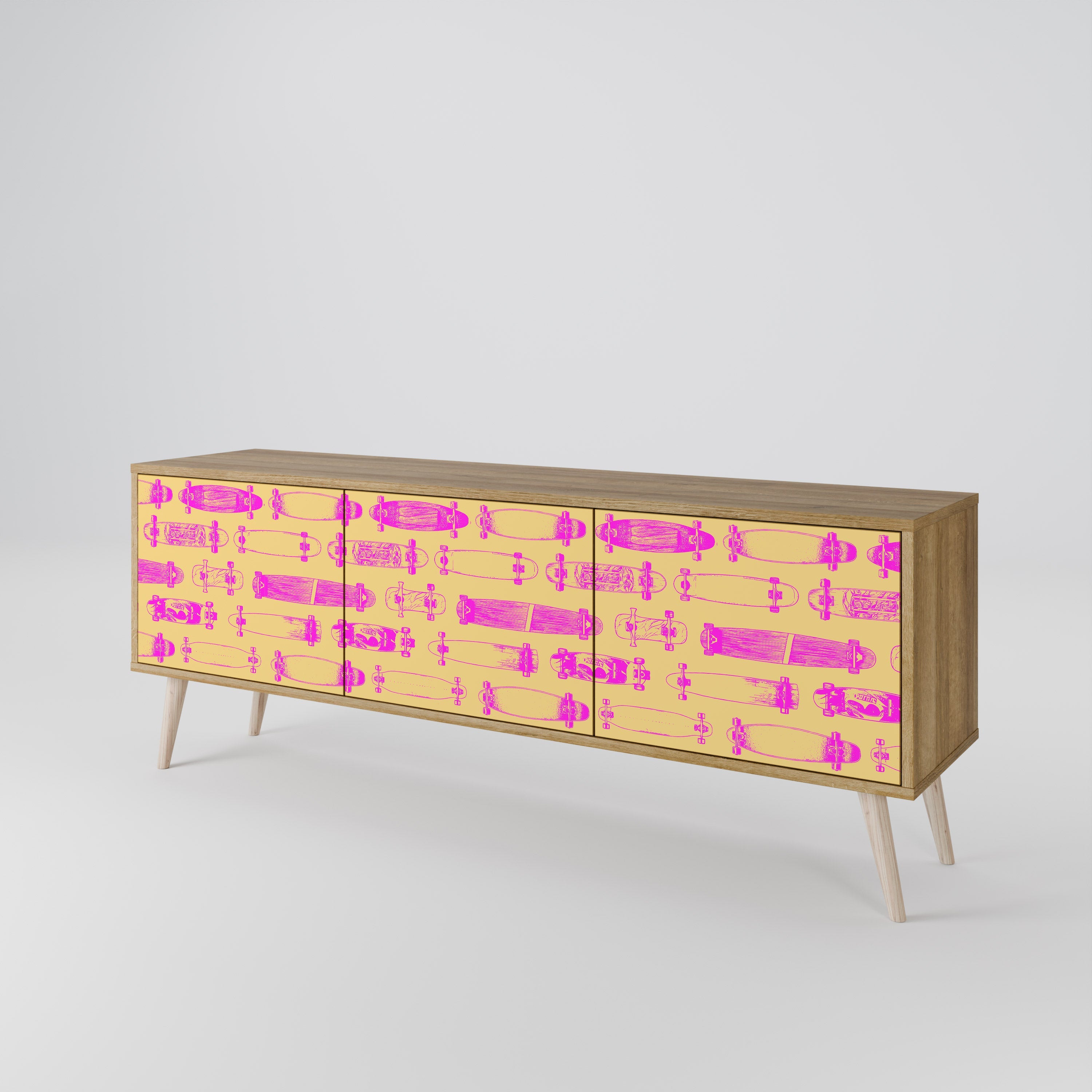 SKATEBOARD ARTISTRY Móvel de TV com 3 Portas em Efeito Carvalho