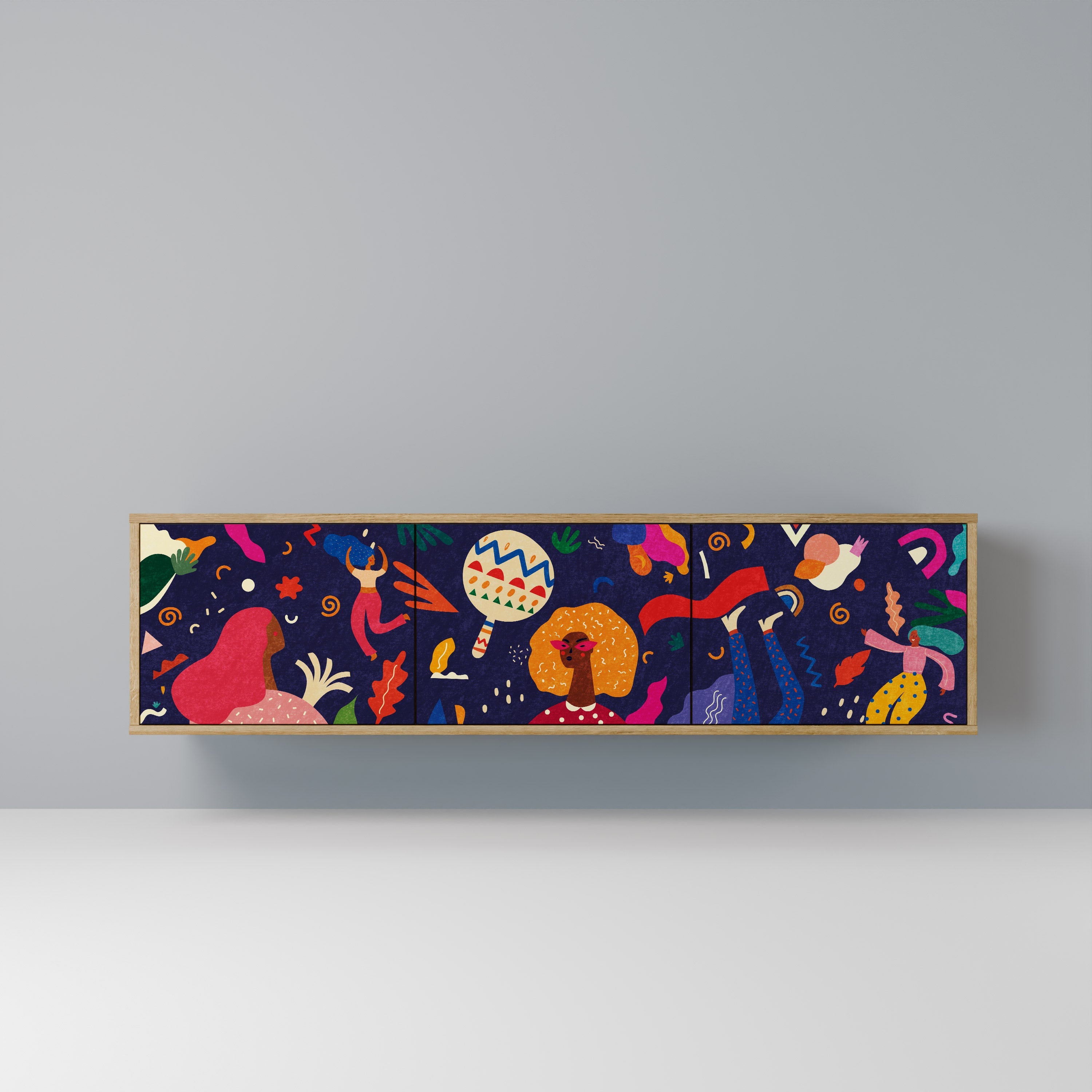 FESTIVE PLEASURES Móvel de TV com 3 Portas em Efeito Carvalho