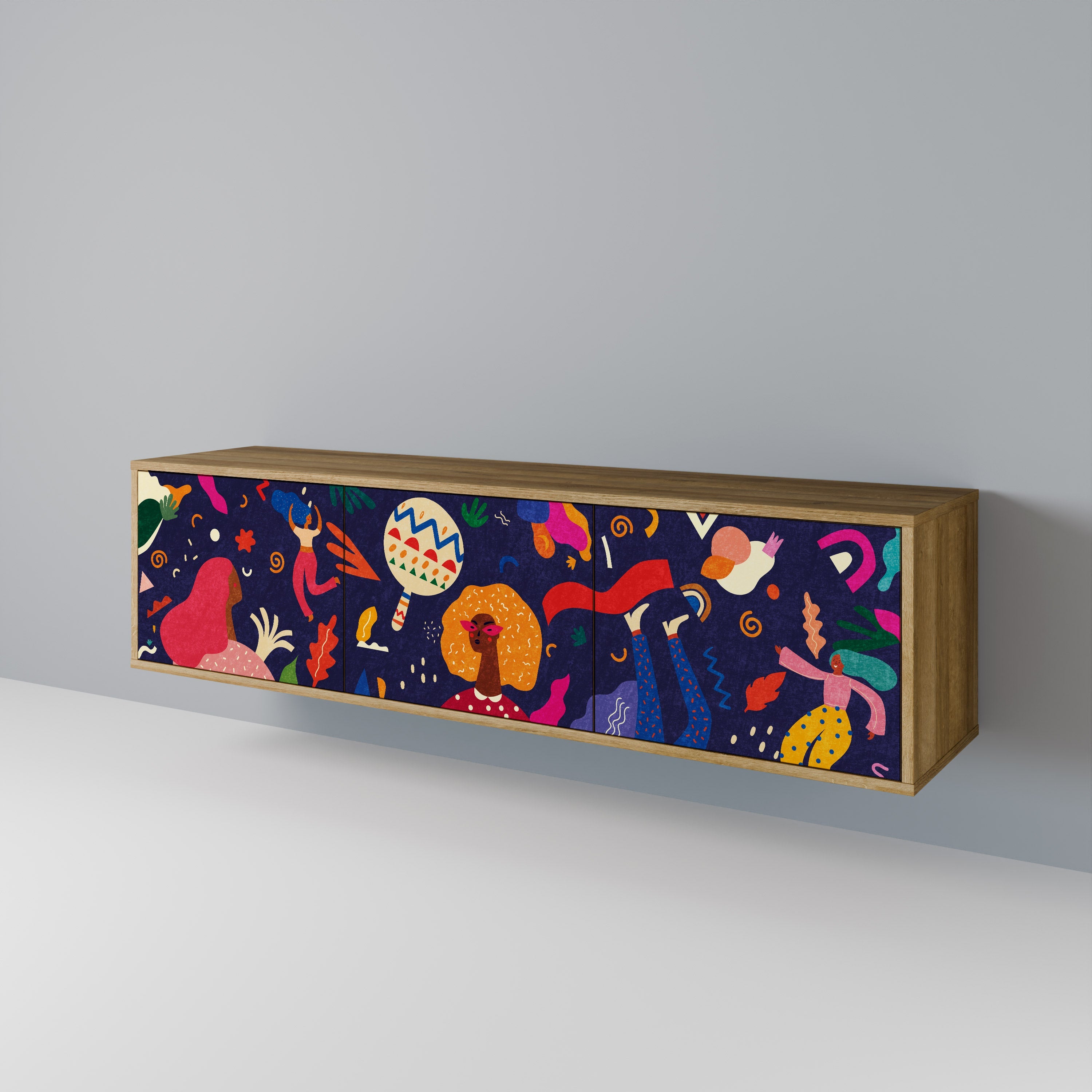 FESTIVE PLEASURES Móvel de TV com 3 Portas em Efeito Carvalho