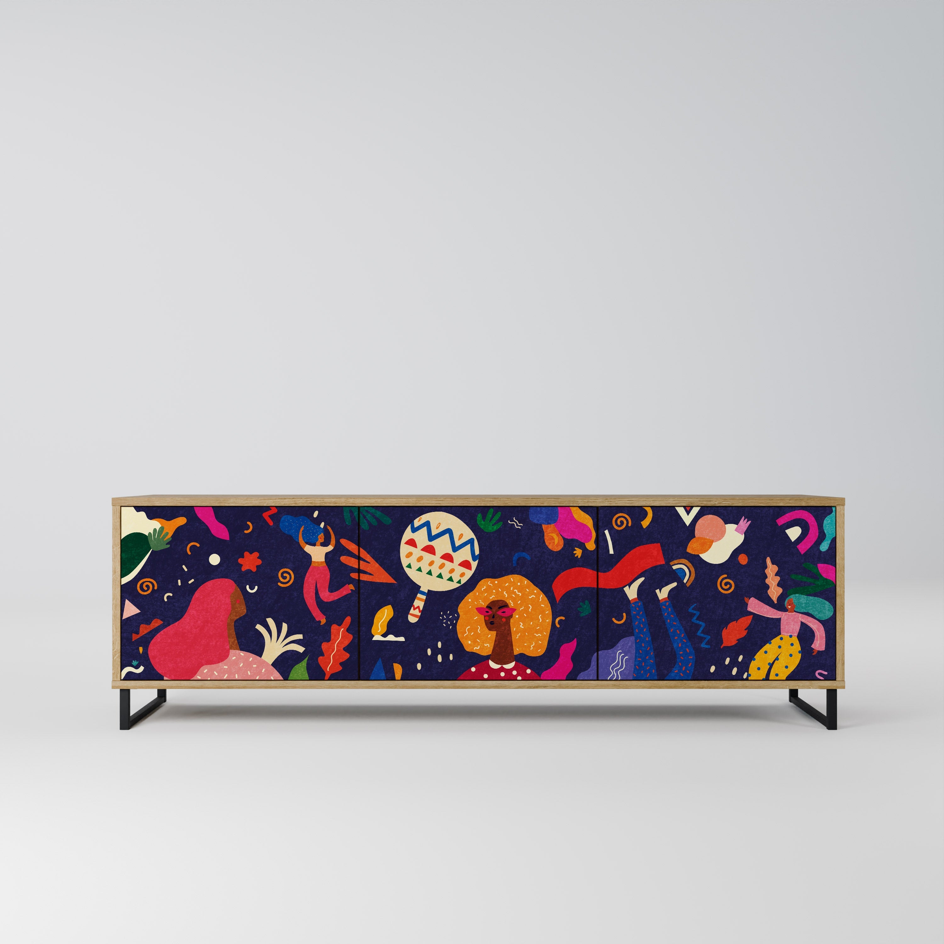 FESTIVE PLEASURES Móvel de TV com 3 Portas em Efeito Carvalho